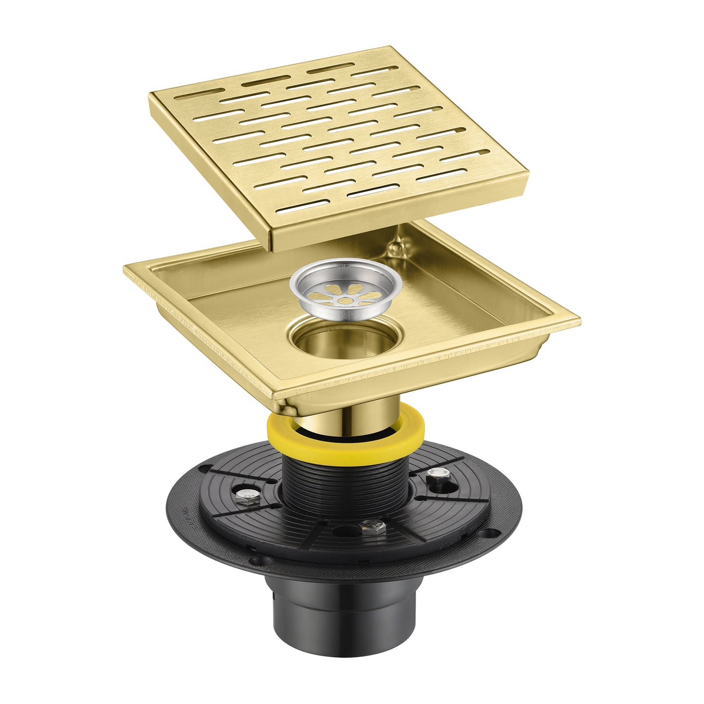 FD02-6-TG 6 in. x 6 in. Stainless Steel Square Shower Floor Drain in Brushed Gold