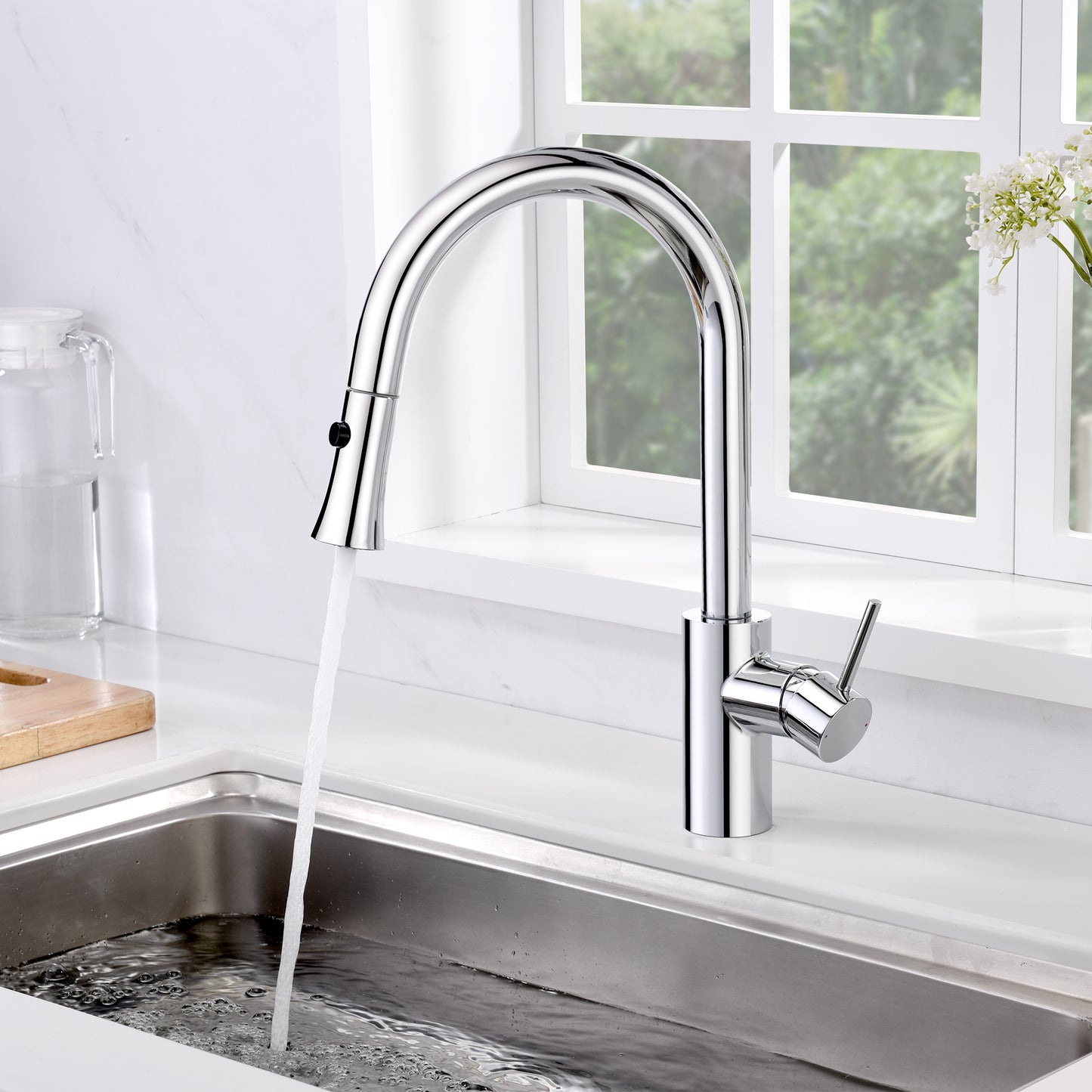KTS11-TC Single-Handle Pull-Down Sprayer Kitchen Faucet with 2-Function Sprayhead 298 in Chrome