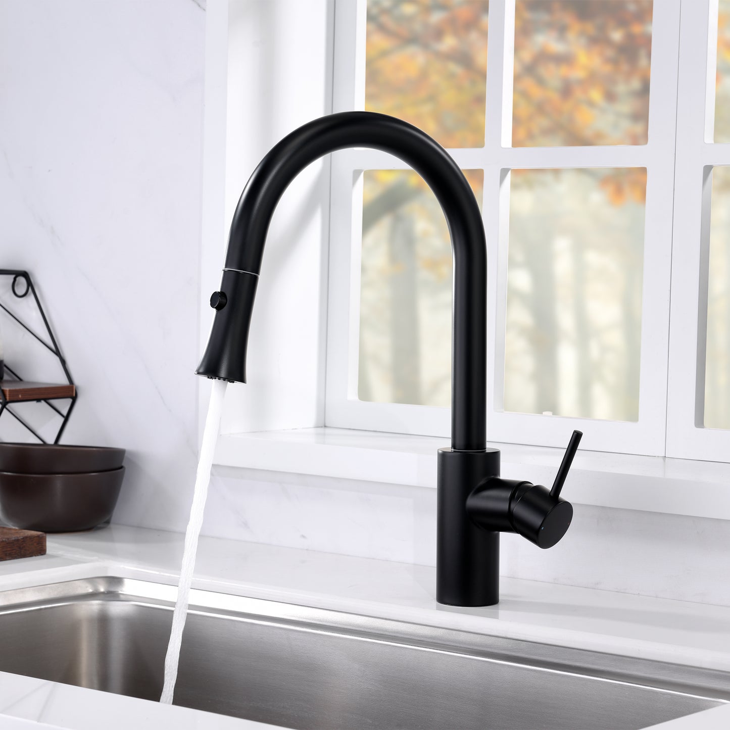 KTS11-TM Single-Handle Pull-Down Sprayer Kitchen Faucet with 2-Function Sprayhead 298 in Matte Black