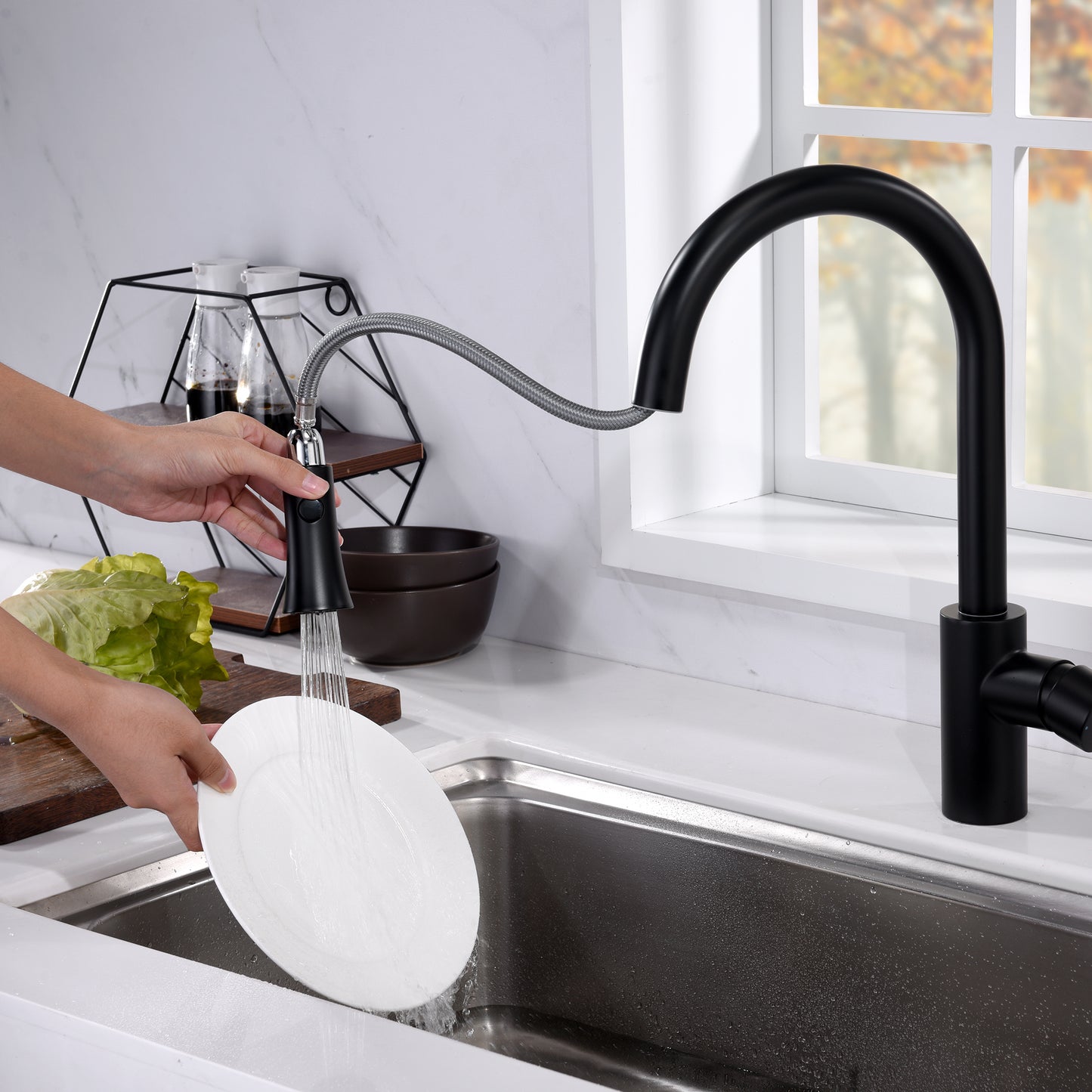 KTS11-TM Single-Handle Pull-Down Sprayer Kitchen Faucet with 2-Function Sprayhead 298 in Matte Black
