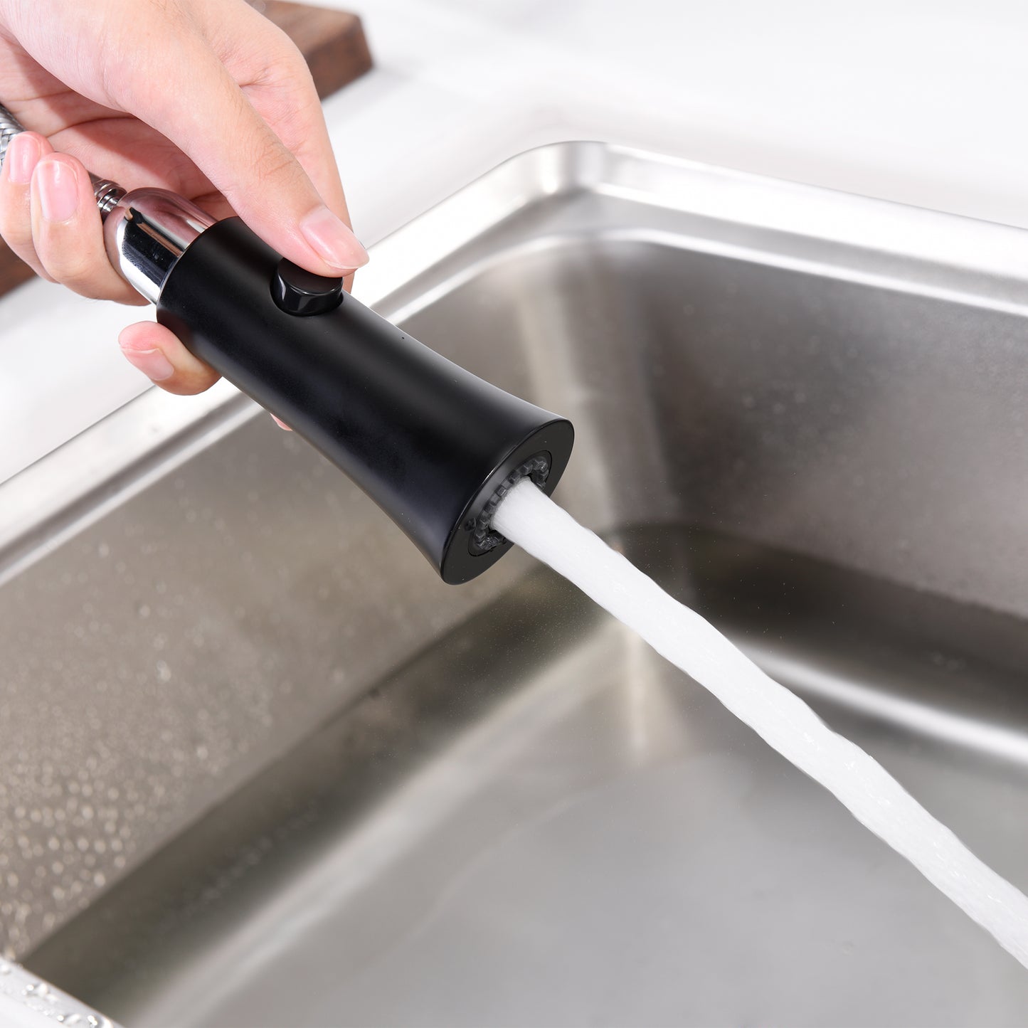 KTS11-TM Single-Handle Pull-Down Sprayer Kitchen Faucet with 2-Function Sprayhead 298 in Matte Black