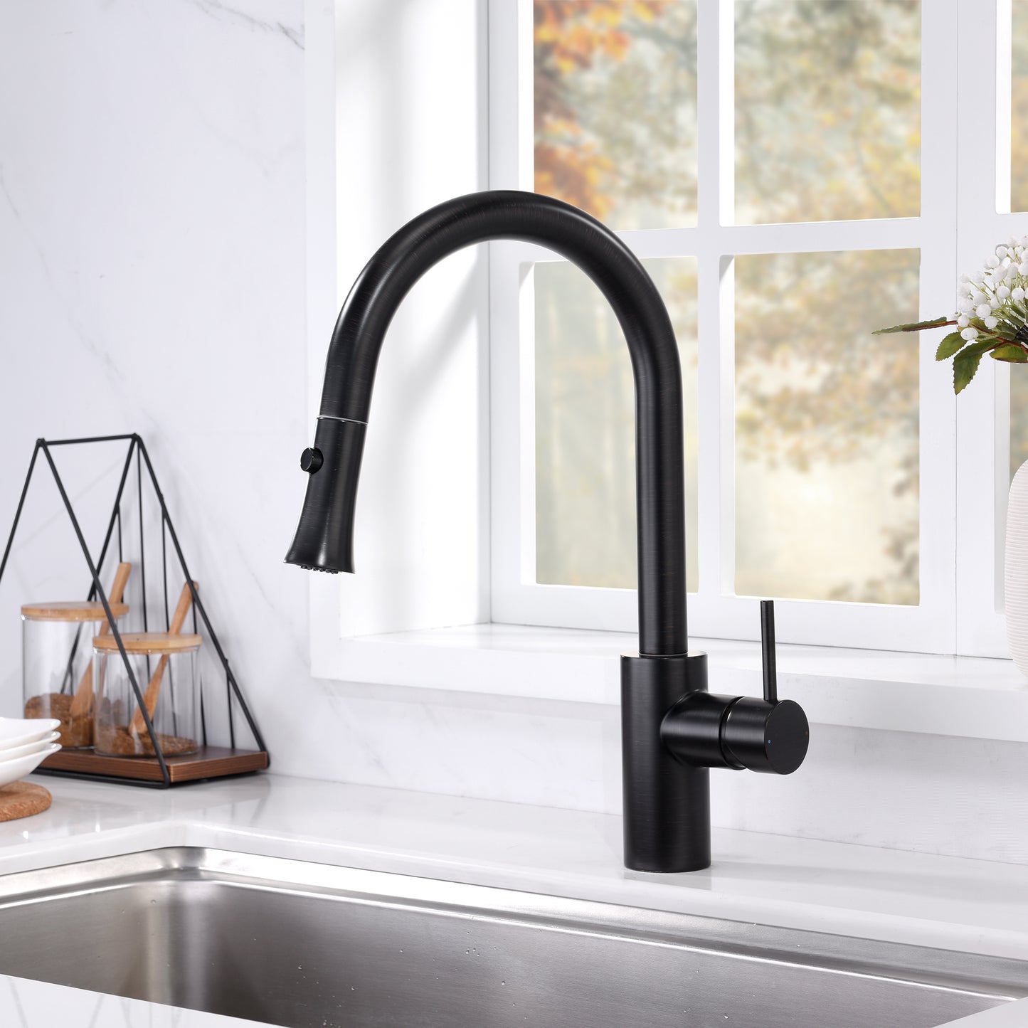 KTS11-TO Single-Handle Pull-Down Sprayer Kitchen Faucet with 2-Function Sprayhead 298 in Oil Rubbed Bronze