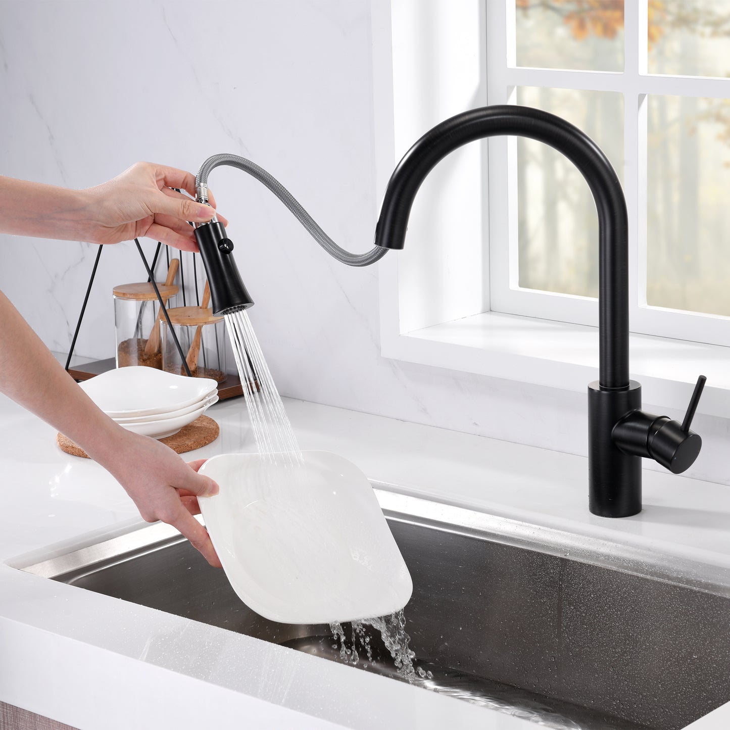 KTS11-TO Single-Handle Pull-Down Sprayer Kitchen Faucet with 2-Function Sprayhead 298 in Oil Rubbed Bronze