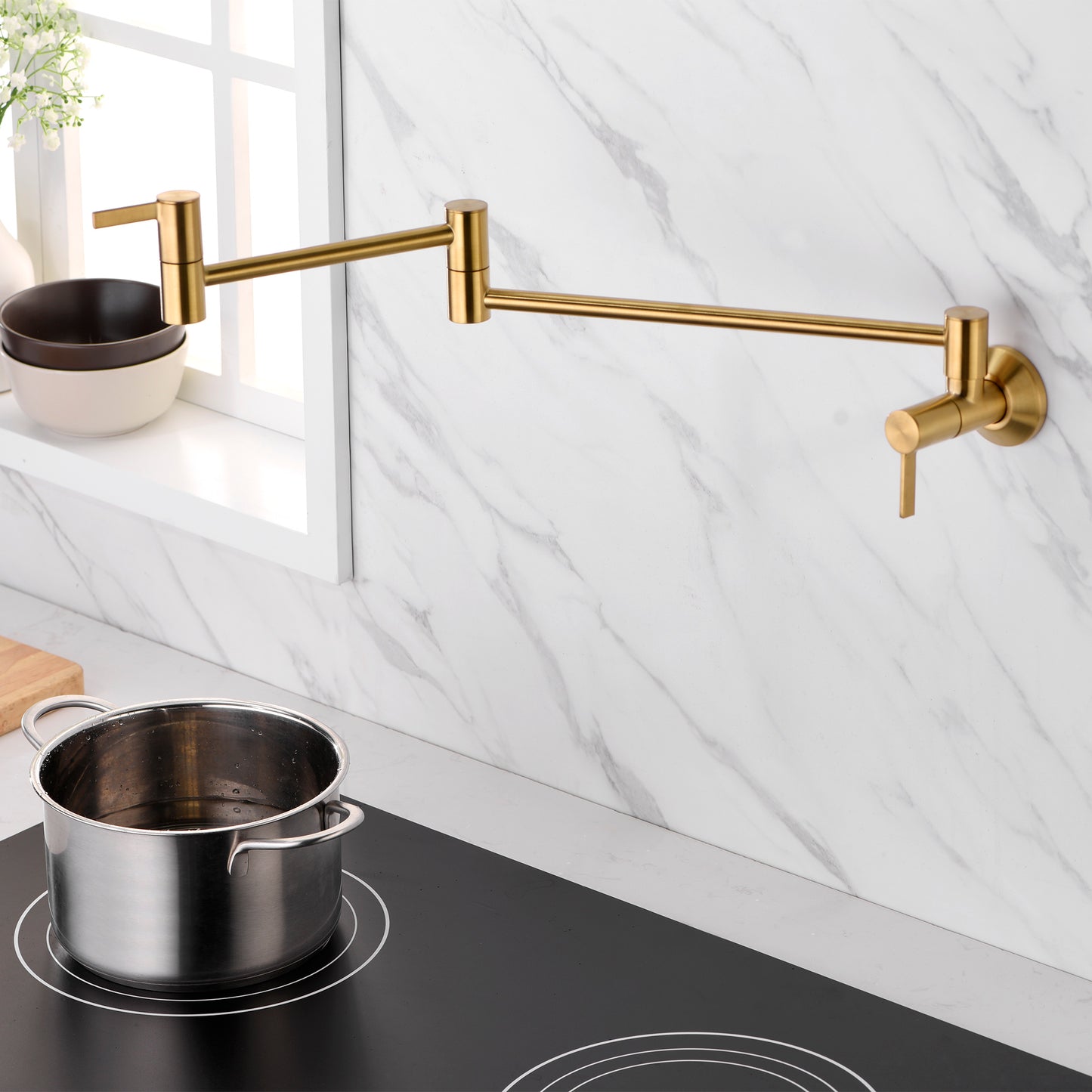 KTS17-TG Contemporary 2-Handle Wall-Mounted Pot Filler in Brushed Gold