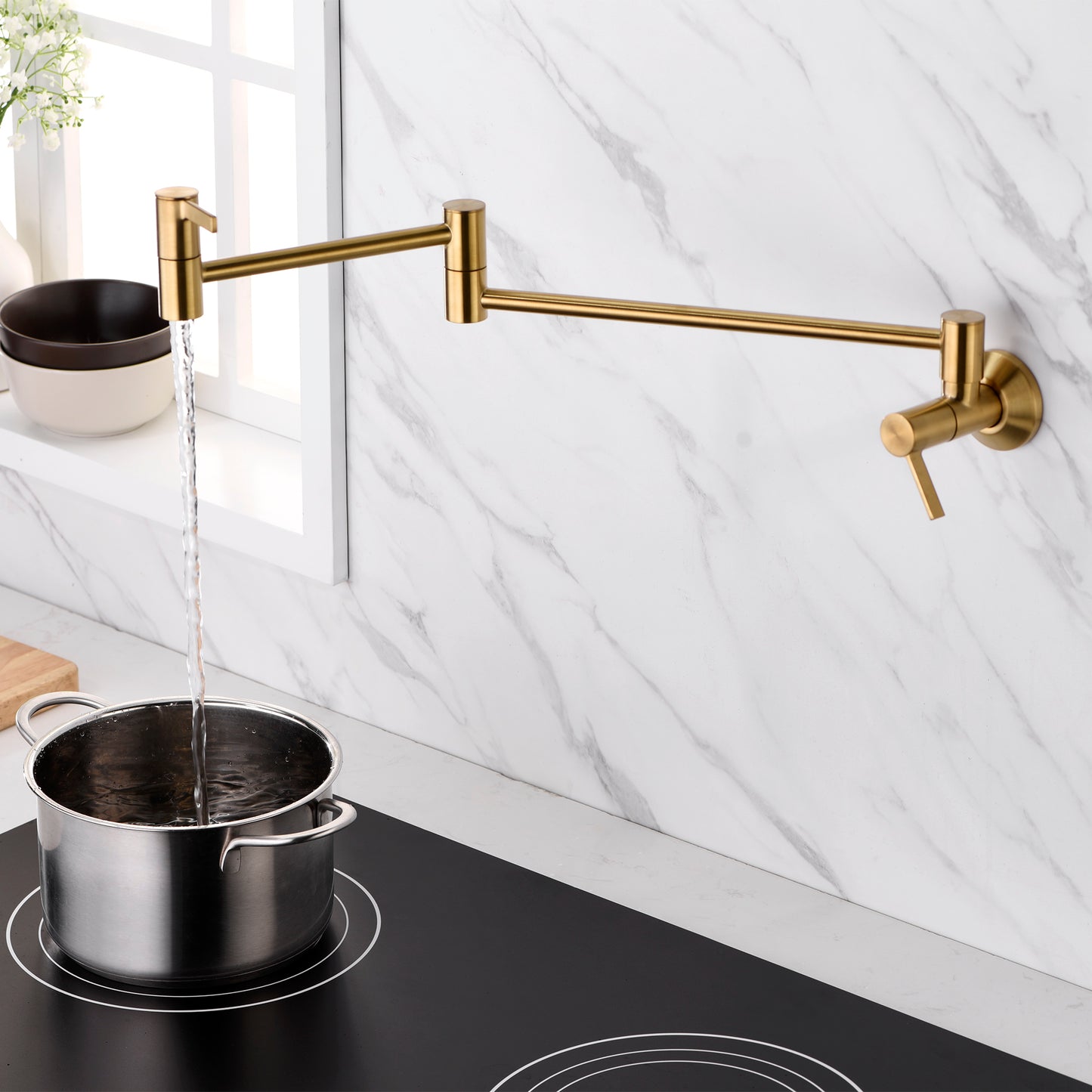 KTS17-TG Contemporary 2-Handle Wall-Mounted Pot Filler in Brushed Gold