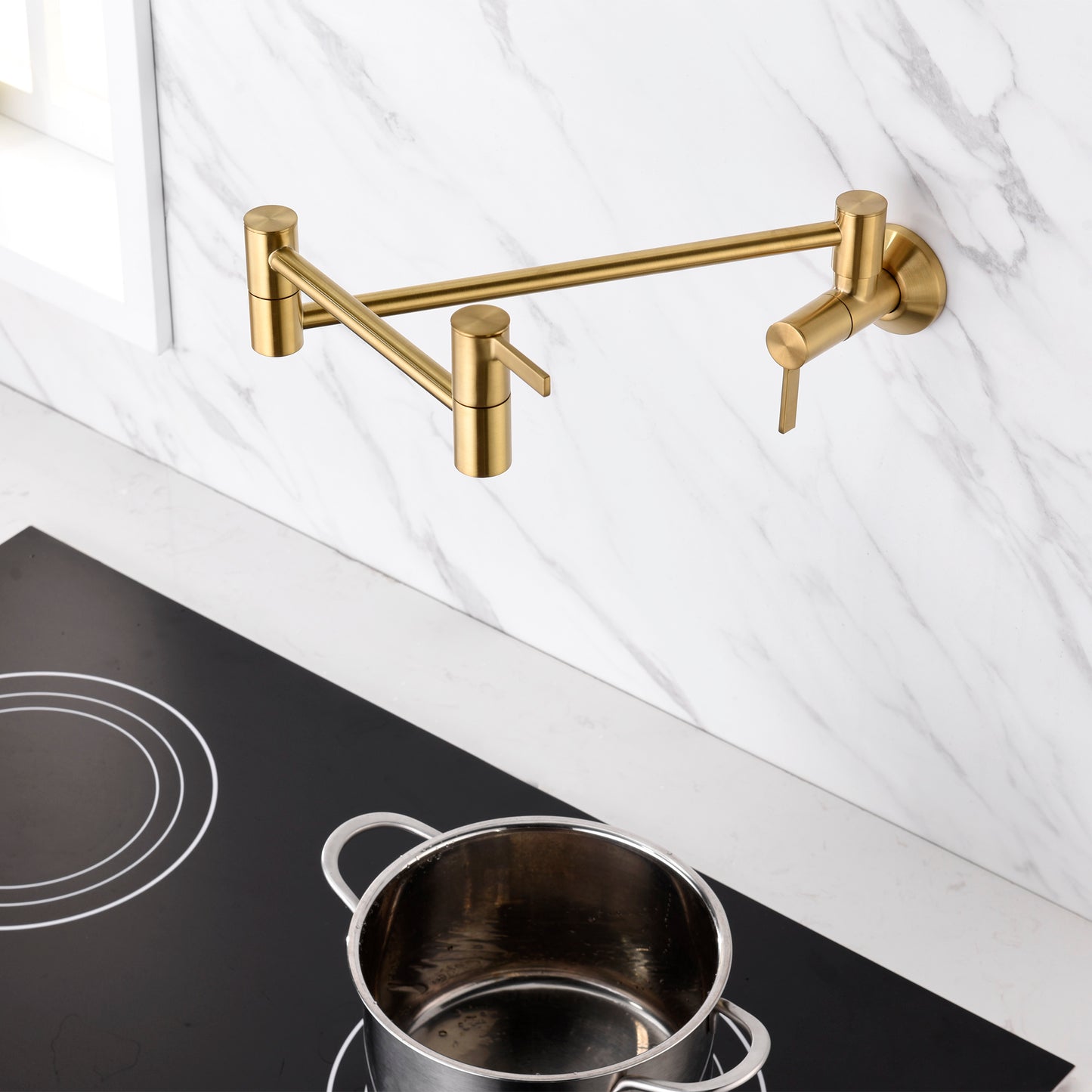 KTS17-TG Contemporary 2-Handle Wall-Mounted Pot Filler in Brushed Gold