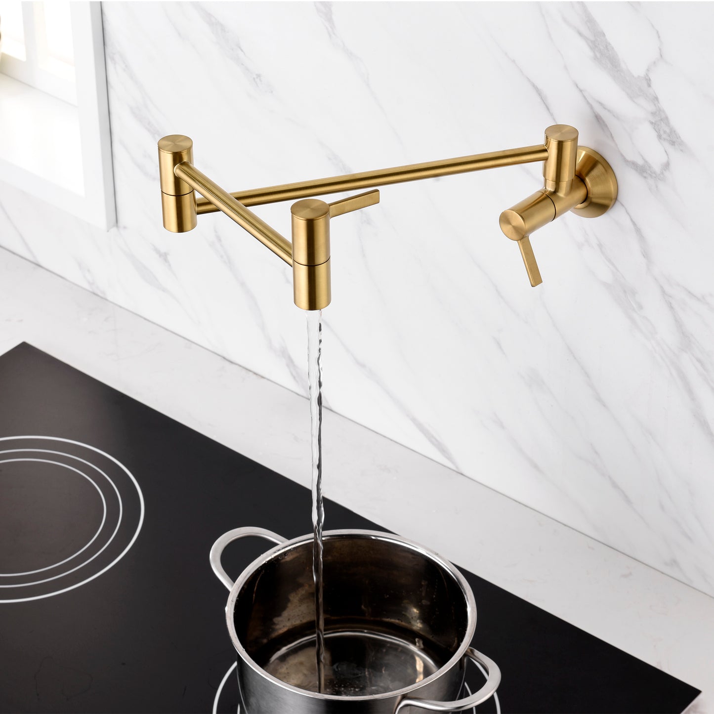 KTS17-TG Contemporary 2-Handle Wall-Mounted Pot Filler in Brushed Gold