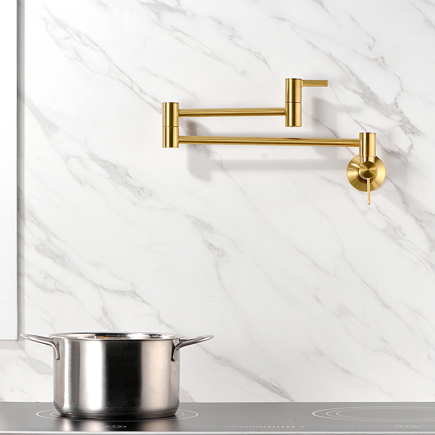 KTS17-TG Contemporary 2-Handle Wall-Mounted Pot Filler in Brushed Gold