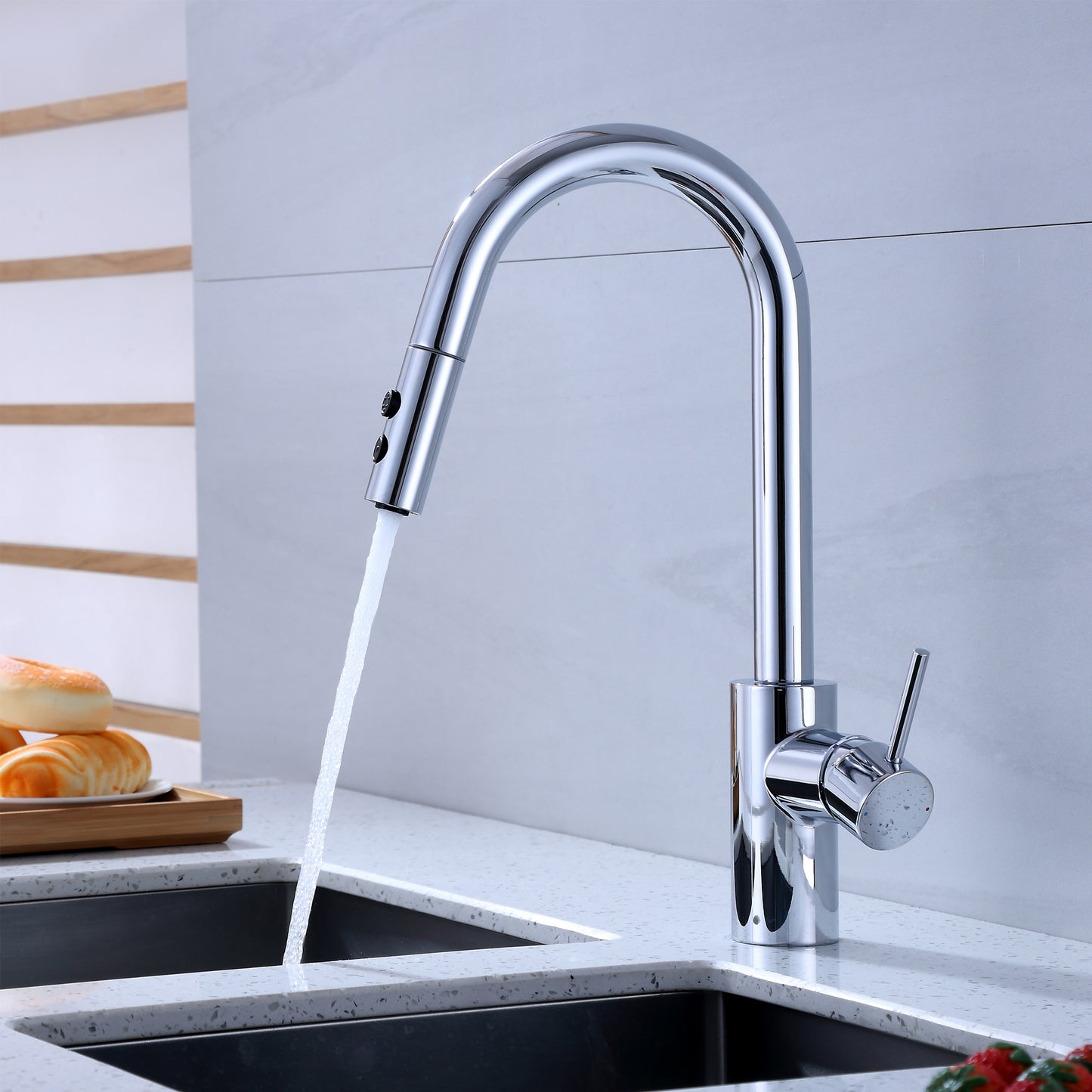 KTS21-TC Single-Handle Pull-Down Sprayer Kitchen Faucet with 2-Function Sprayhead 206 in Chrome