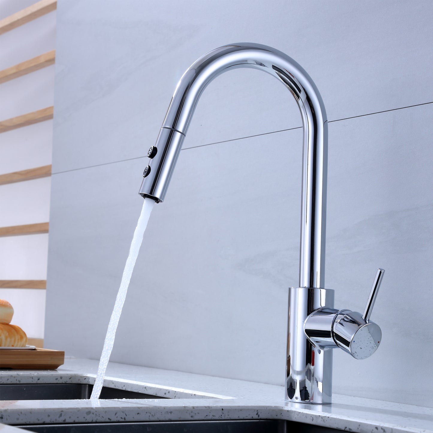 KTS21-TC Single-Handle Pull-Down Sprayer Kitchen Faucet with 2-Function Sprayhead 206 in Chrome