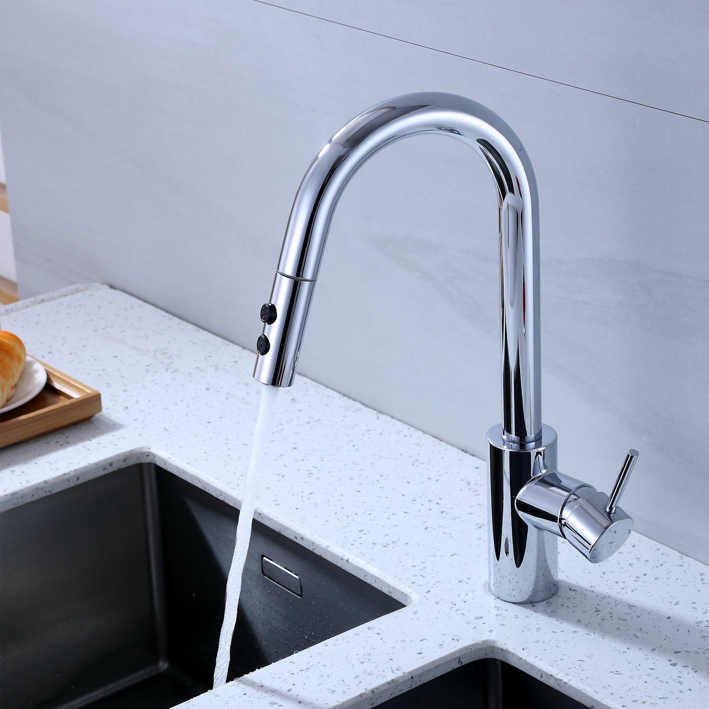 KTS21-TC Single-Handle Pull-Down Sprayer Kitchen Faucet with 2-Function Sprayhead 206 in Chrome