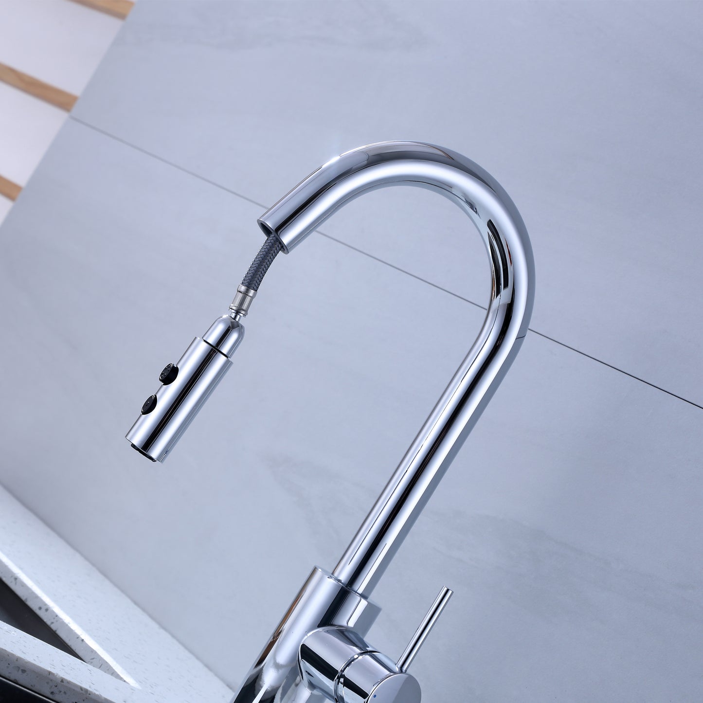 KTS21-TC Single-Handle Pull-Down Sprayer Kitchen Faucet with 2-Function Sprayhead 206 in Chrome