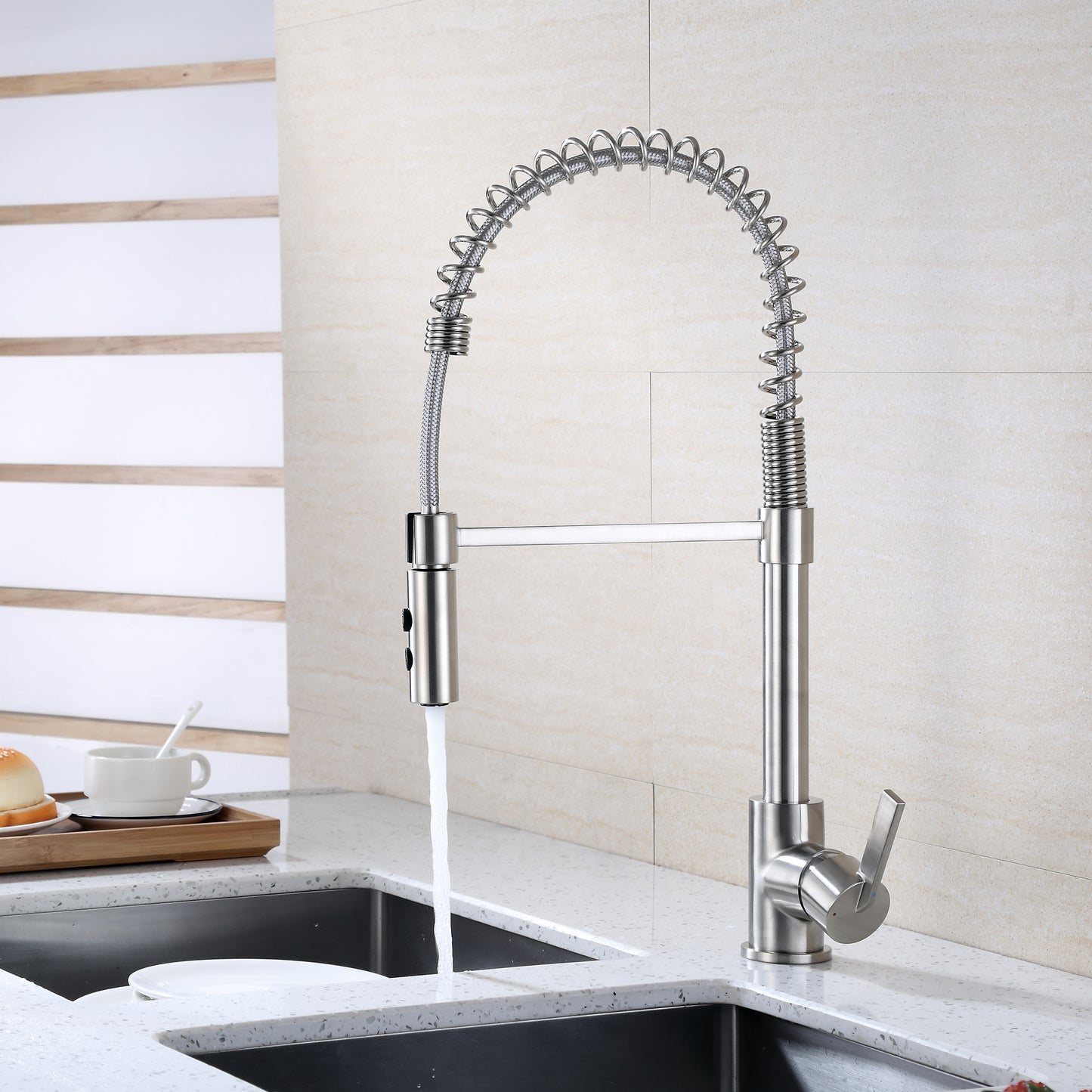 KTS22-TB Single-Handle Pull-Down Sprayer Kitchen Faucet with 2-Function Sprayhead in Brushed Nickel