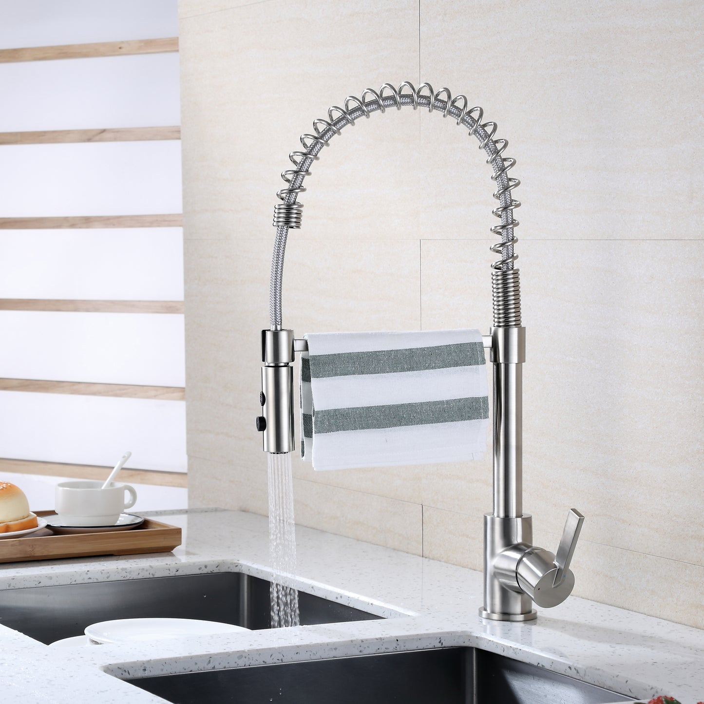 KTS22-TB Single-Handle Pull-Down Sprayer Kitchen Faucet with 2-Function Sprayhead in Brushed Nickel