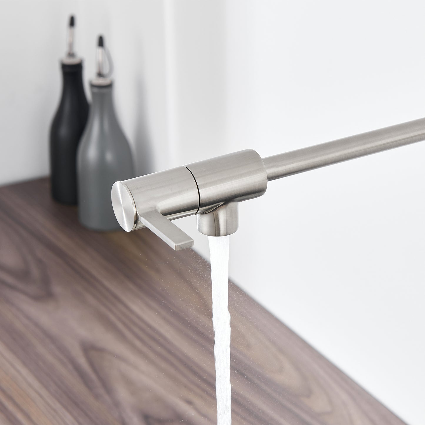 KTS27-TB Contemporary Wall-Mounted Pot Filler with 2 Handles in Brushed Nickel