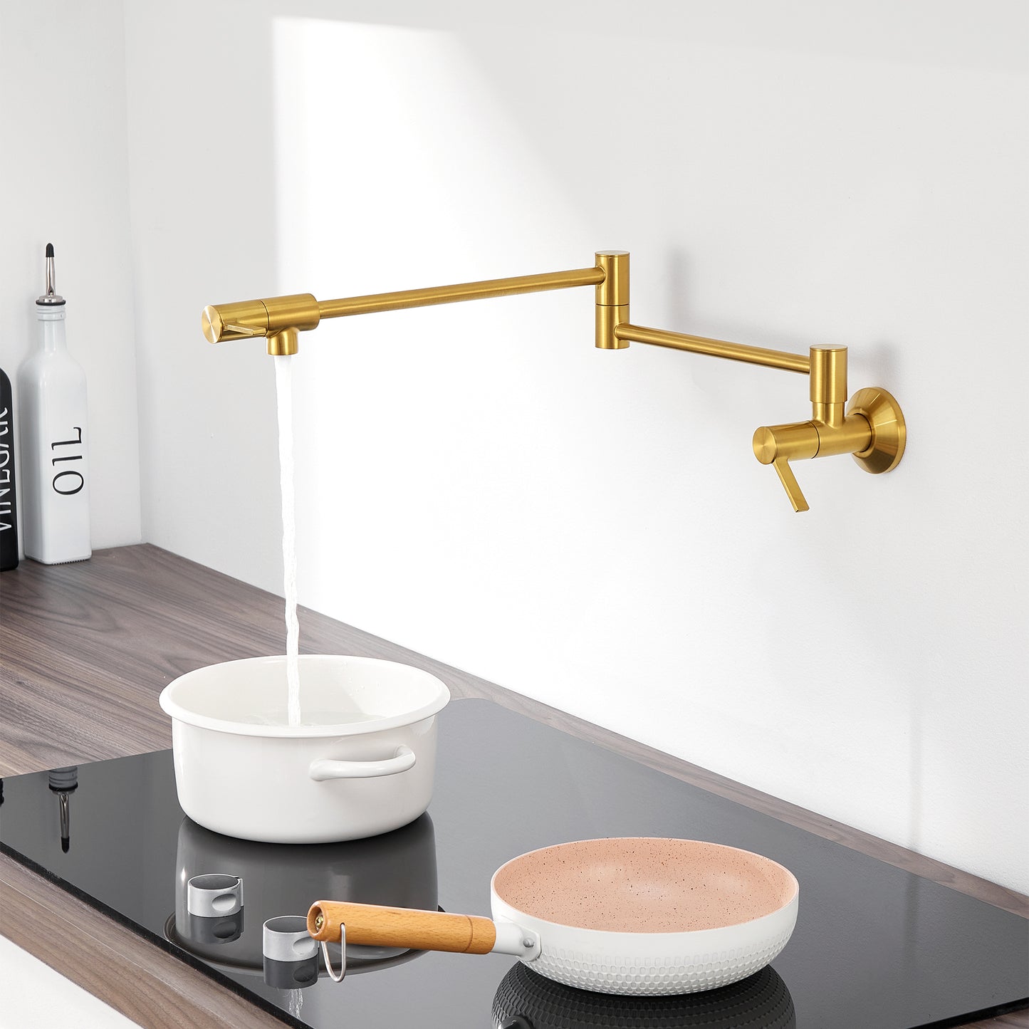 KTS27-TG Contemporary Wall-Mounted Pot Filler with 2 Handles in Brushed Gold
