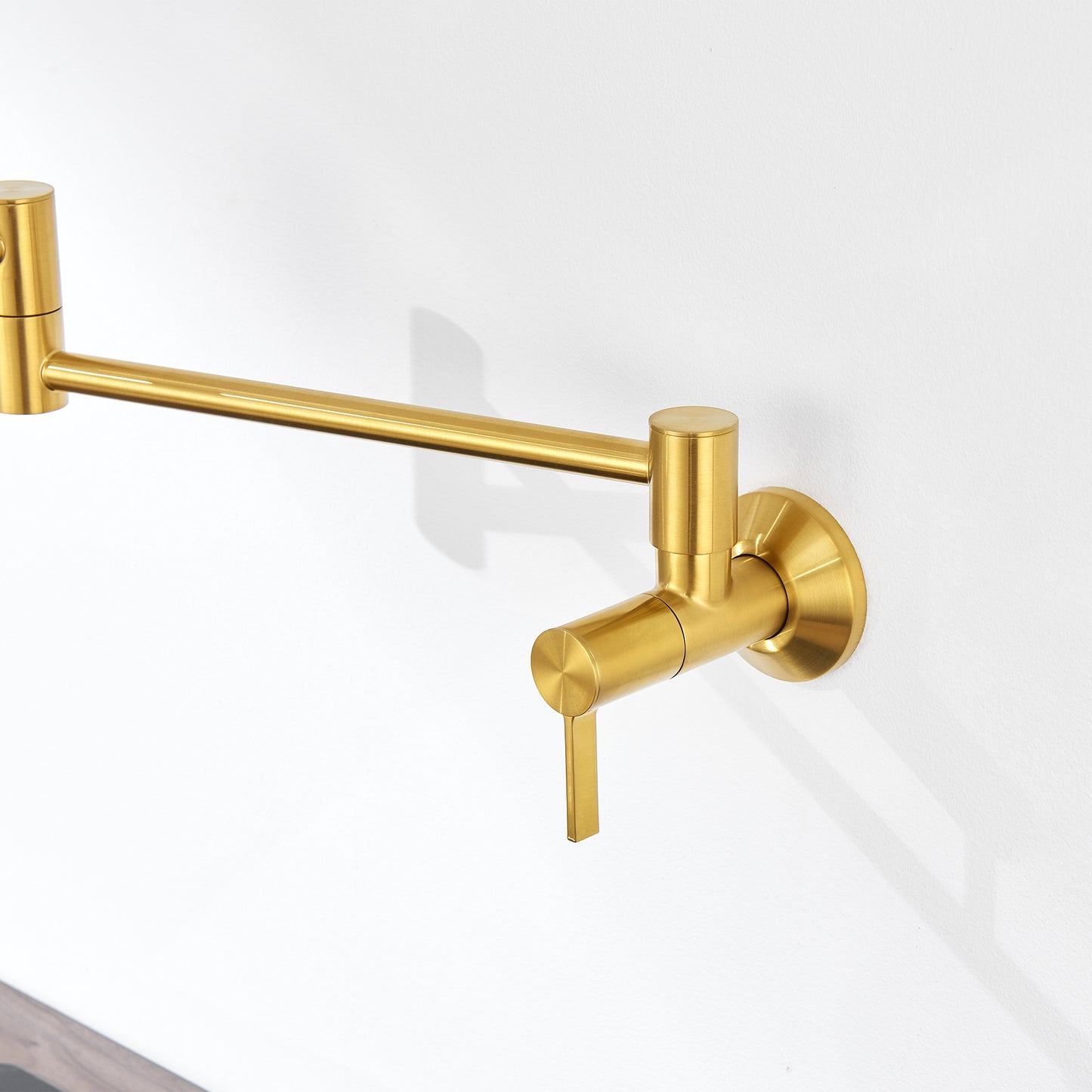 KTS27-TG Contemporary Wall-Mounted Pot Filler with 2 Handles in Brushed Gold