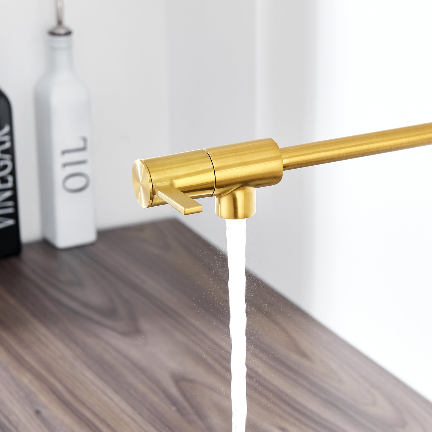 KTS27-TG Contemporary Wall-Mounted Pot Filler with 2 Handles in Brushed Gold