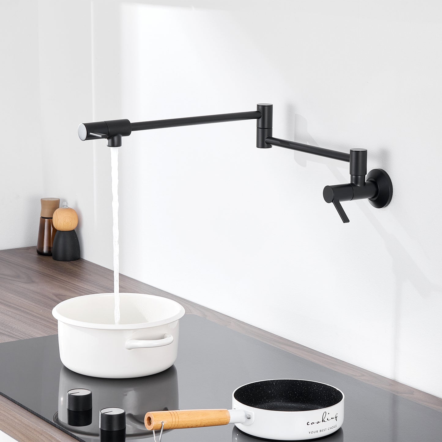 KTS27-TM Contemporary Wall-Mounted Pot Filler with 2 Handles in Matte Black