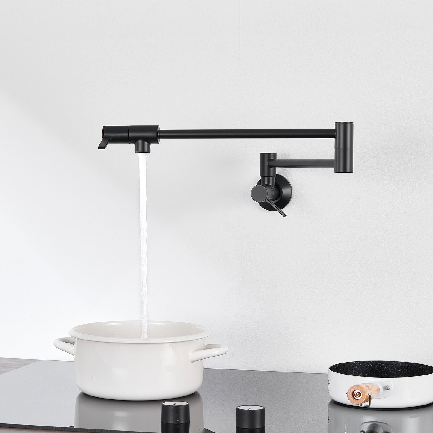 KTS27-TM Contemporary Wall-Mounted Pot Filler with 2 Handles in Matte Black
