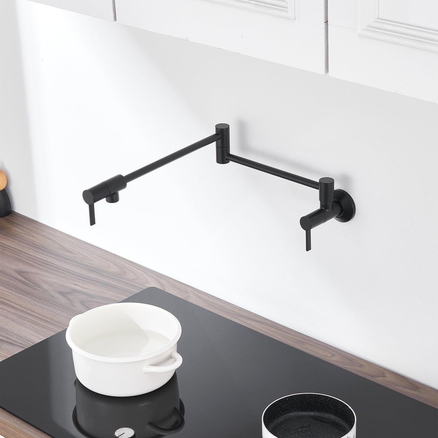 KTS27-TM Contemporary Wall-Mounted Pot Filler with 2 Handles in Matte Black
