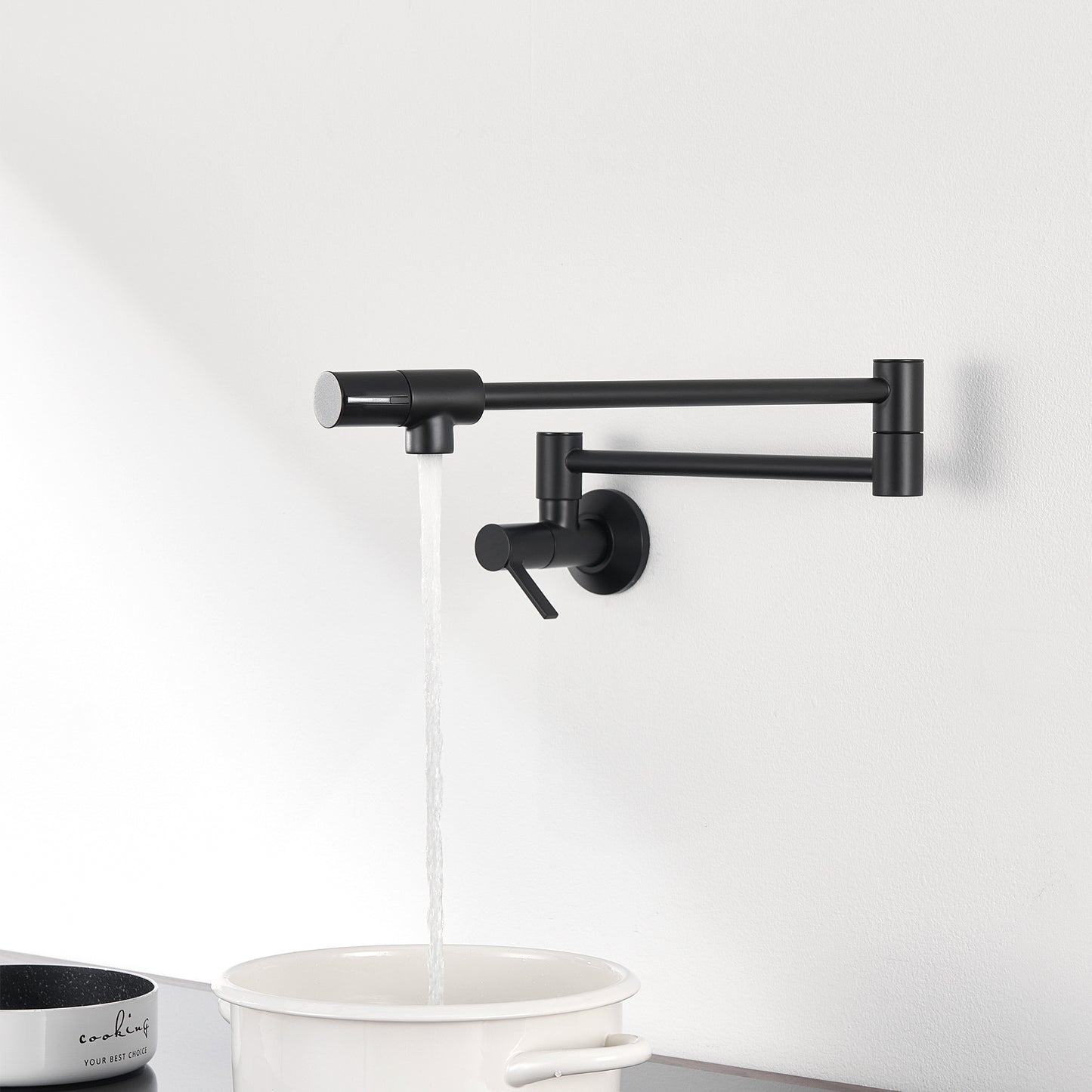 KTS27-TM Contemporary Wall-Mounted Pot Filler with 2 Handles in Matte Black