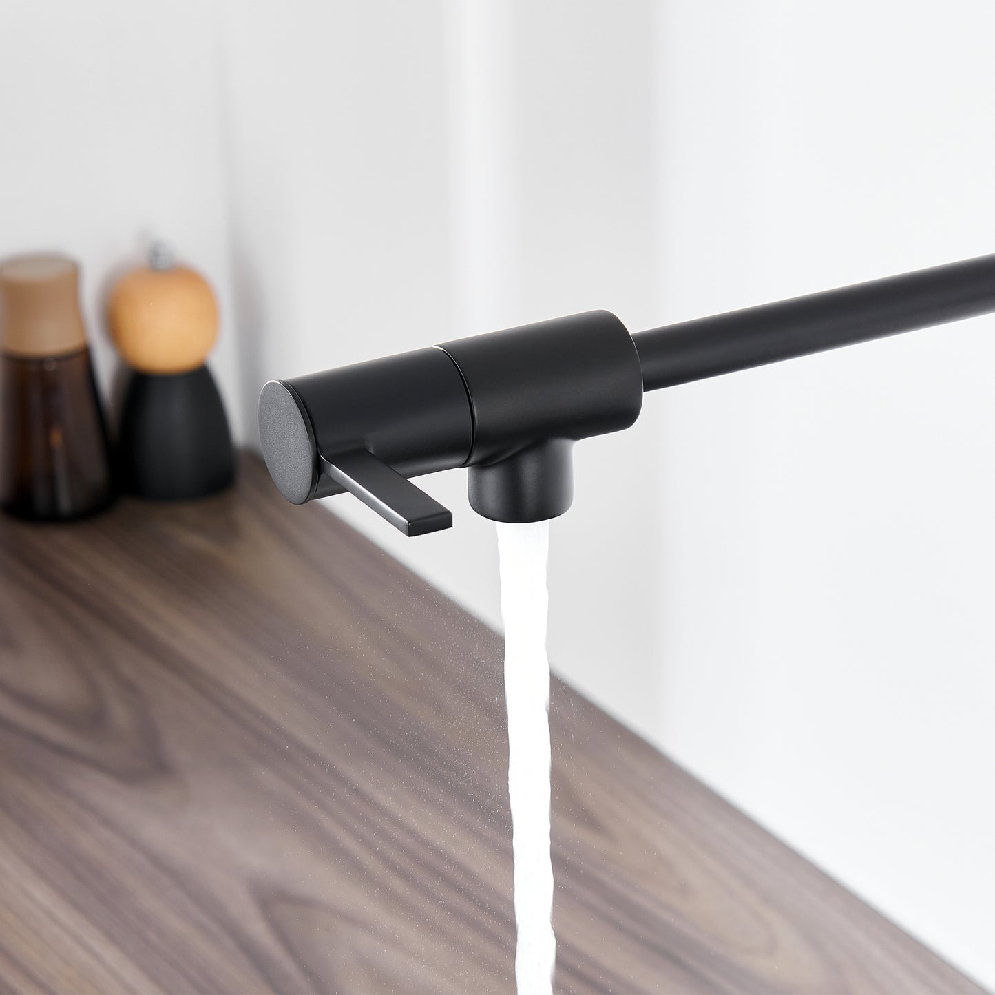 KTS27-TM Contemporary Wall-Mounted Pot Filler with 2 Handles in Matte Black