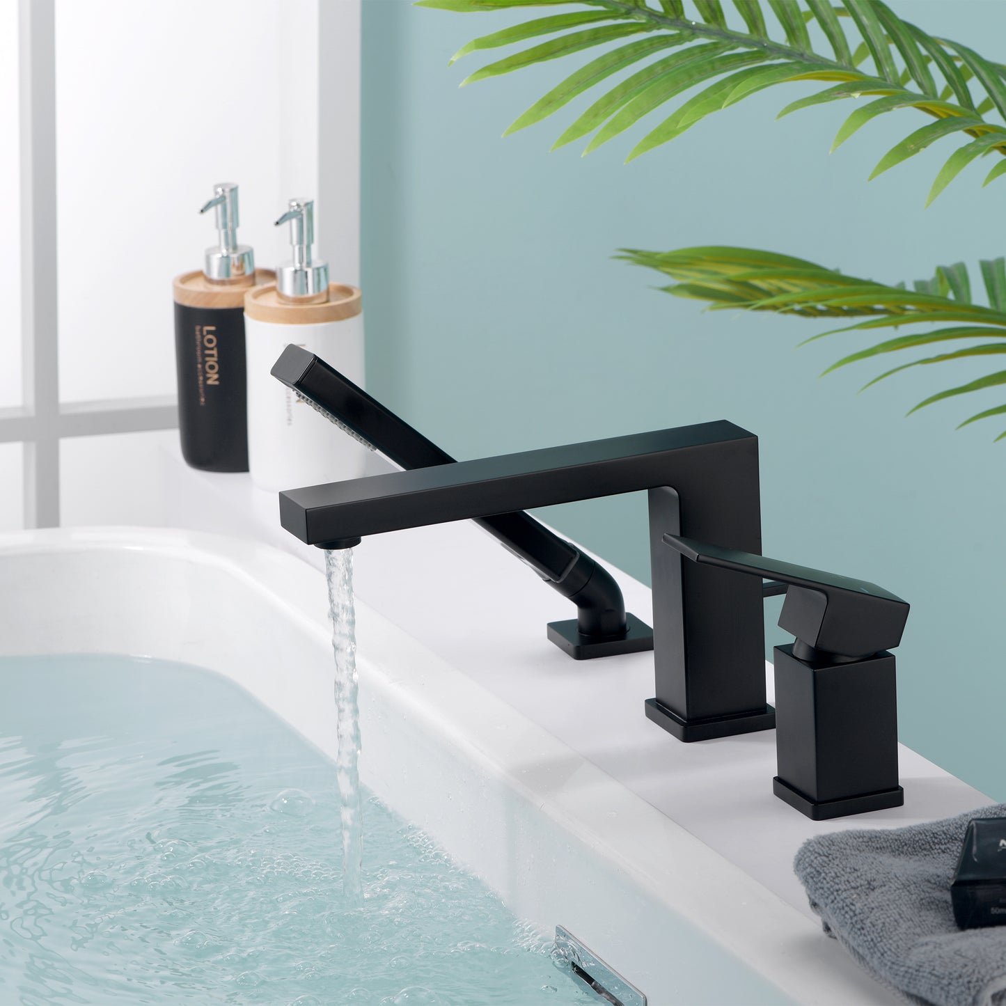 RTF17-TM Single-Handle Deck-Mount Roman Tub Faucet with Hand Shower in Matte Black