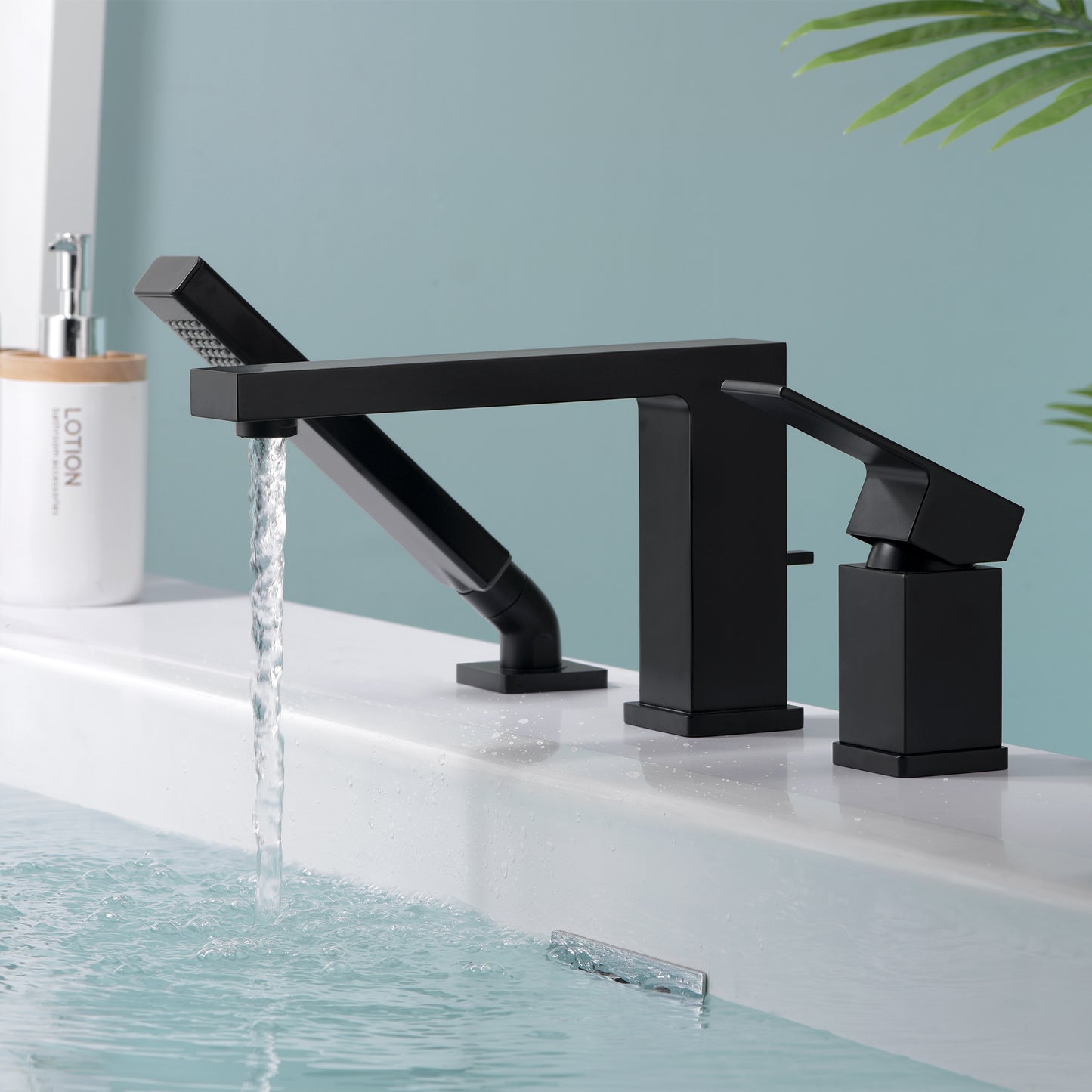 RTF17-TM Single-Handle Deck-Mount Roman Tub Faucet with Hand Shower in Matte Black
