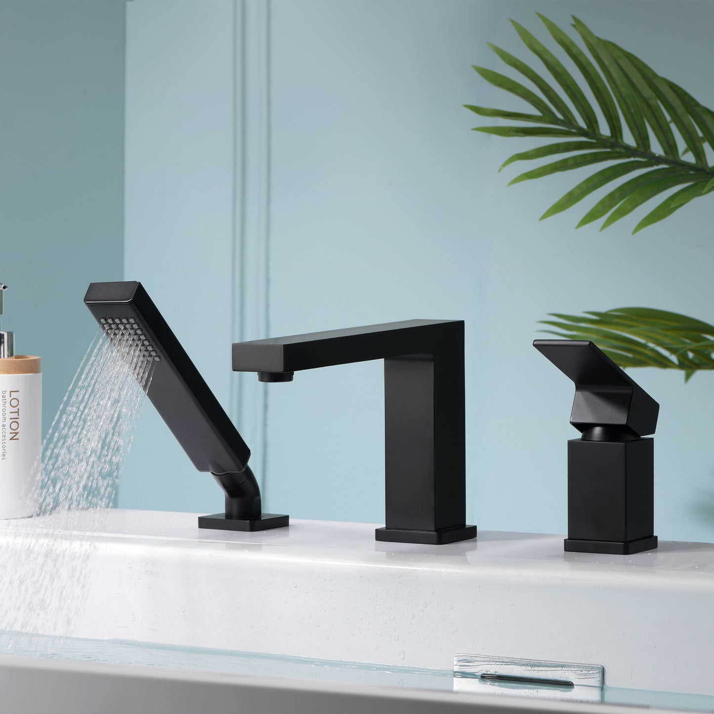 RTF17-TM Single-Handle Deck-Mount Roman Tub Faucet with Hand Shower in Matte Black