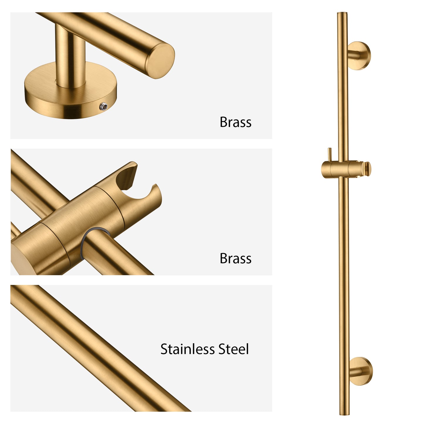 SB01-30-G 30 in. Adjustable Slide Bar for Handheld Showerheads in Brushed Gold