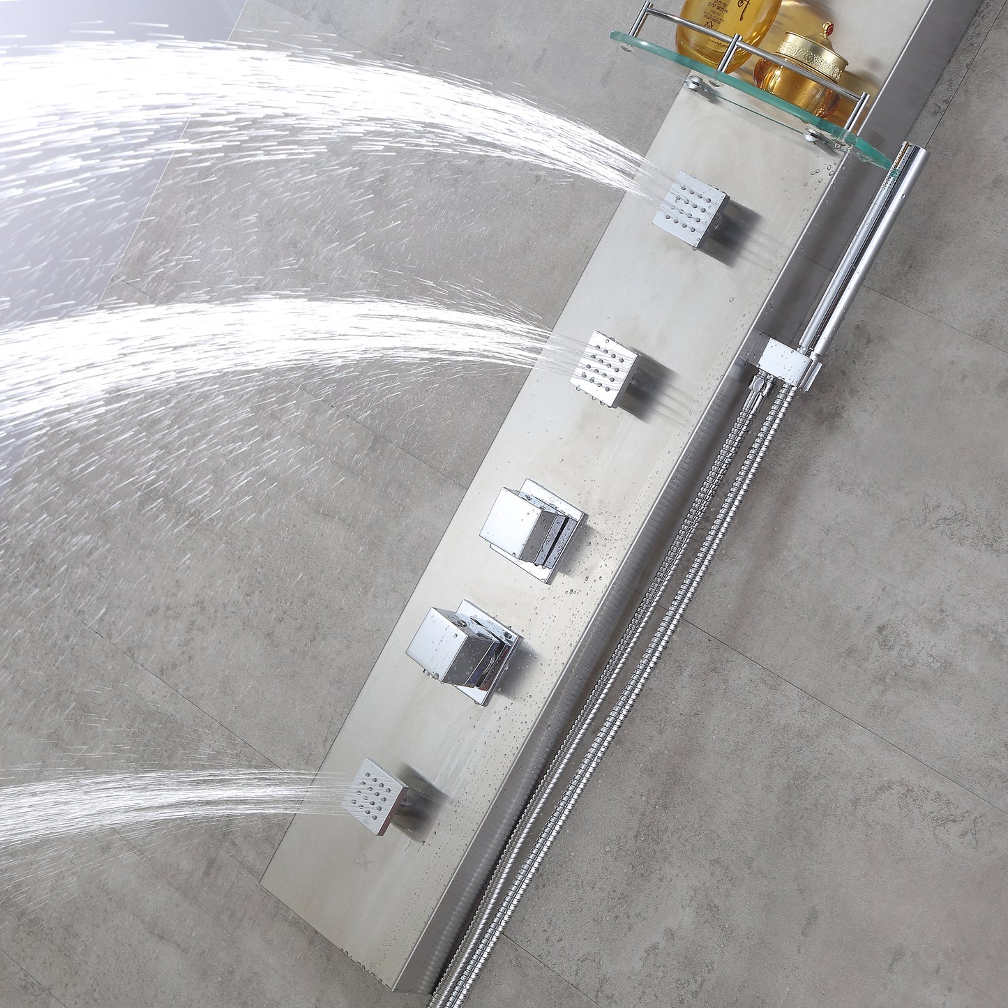 SP21-CEC 55 in. 3-Jet Full Body Thermostatic Shower System Panel with Rainfall Shower Head Hand Shower in Stainless Steel