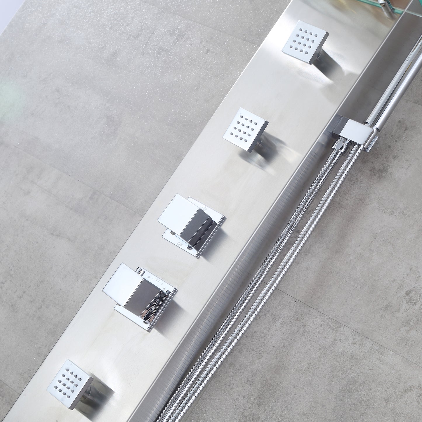 SP21-CEC 55 in. 3-Jet Full Body Thermostatic Shower System Panel with Rainfall Shower Head Hand Shower in Stainless Steel