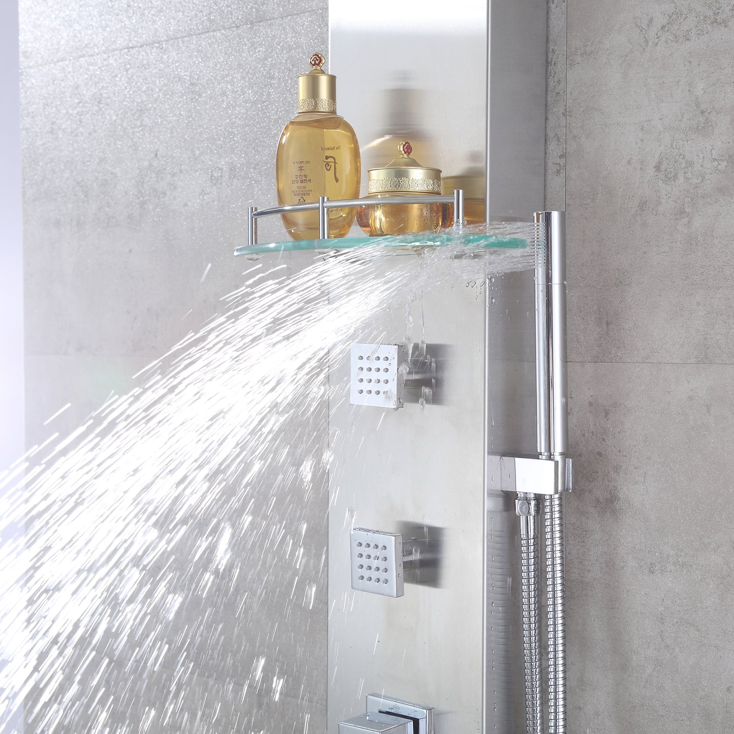 SP21-CEC 55 in. 3-Jet Full Body Thermostatic Shower System Panel with Rainfall Shower Head Hand Shower in Stainless Steel