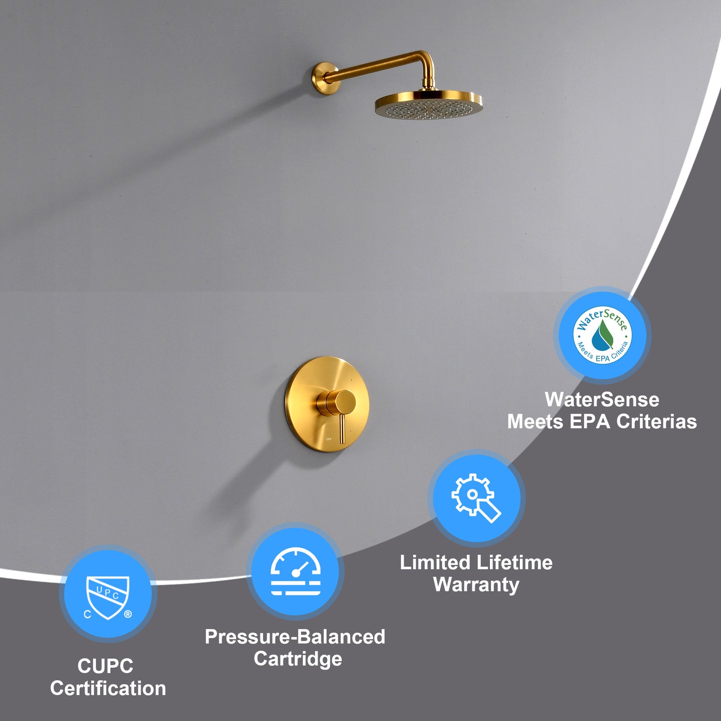 SS-B02-TG Single Handle 1-Spray Shower Faucet 1.8 GPM with Pressure Balance, Anti Scald in Brushed Gold (Valve Included)