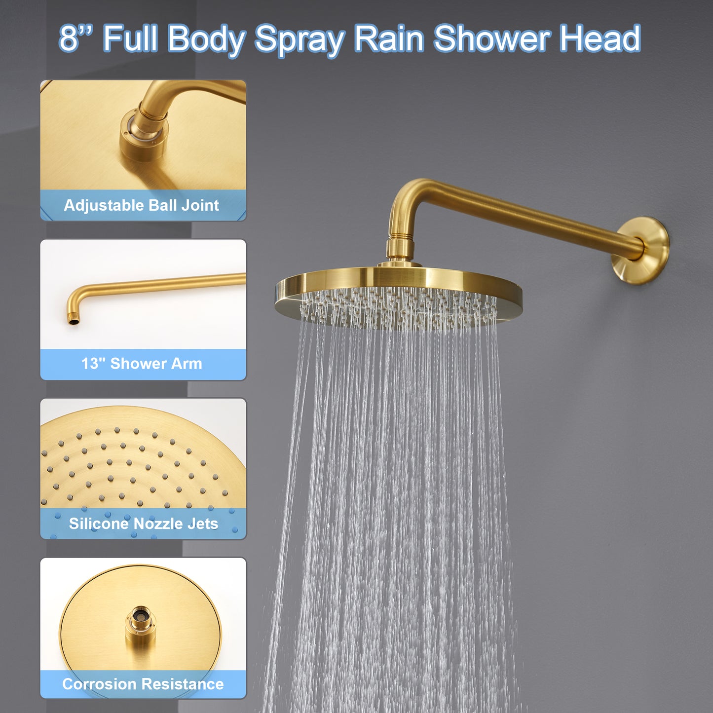 SS-B02-TG Single Handle 1-Spray Shower Faucet 1.8 GPM with Pressure Balance, Anti Scald in Brushed Gold (Valve Included)