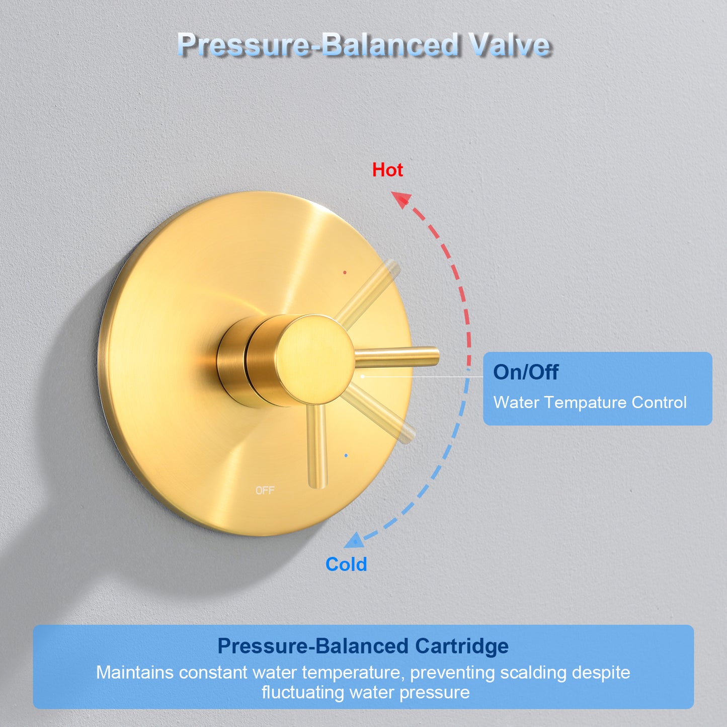 SS-B02-TG Single Handle 1-Spray Shower Faucet 1.8 GPM with Pressure Balance, Anti Scald in Brushed Gold (Valve Included)