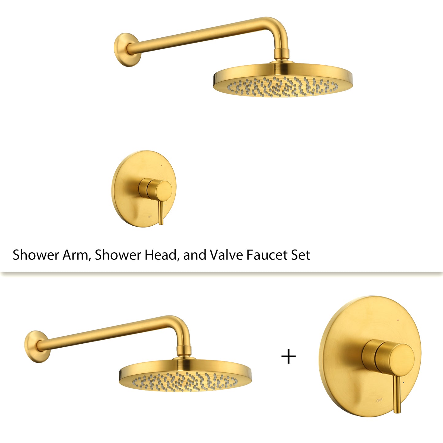 SS-B02-TG Single Handle 1-Spray Shower Faucet 1.8 GPM with Pressure Balance, Anti Scald in Brushed Gold (Valve Included)