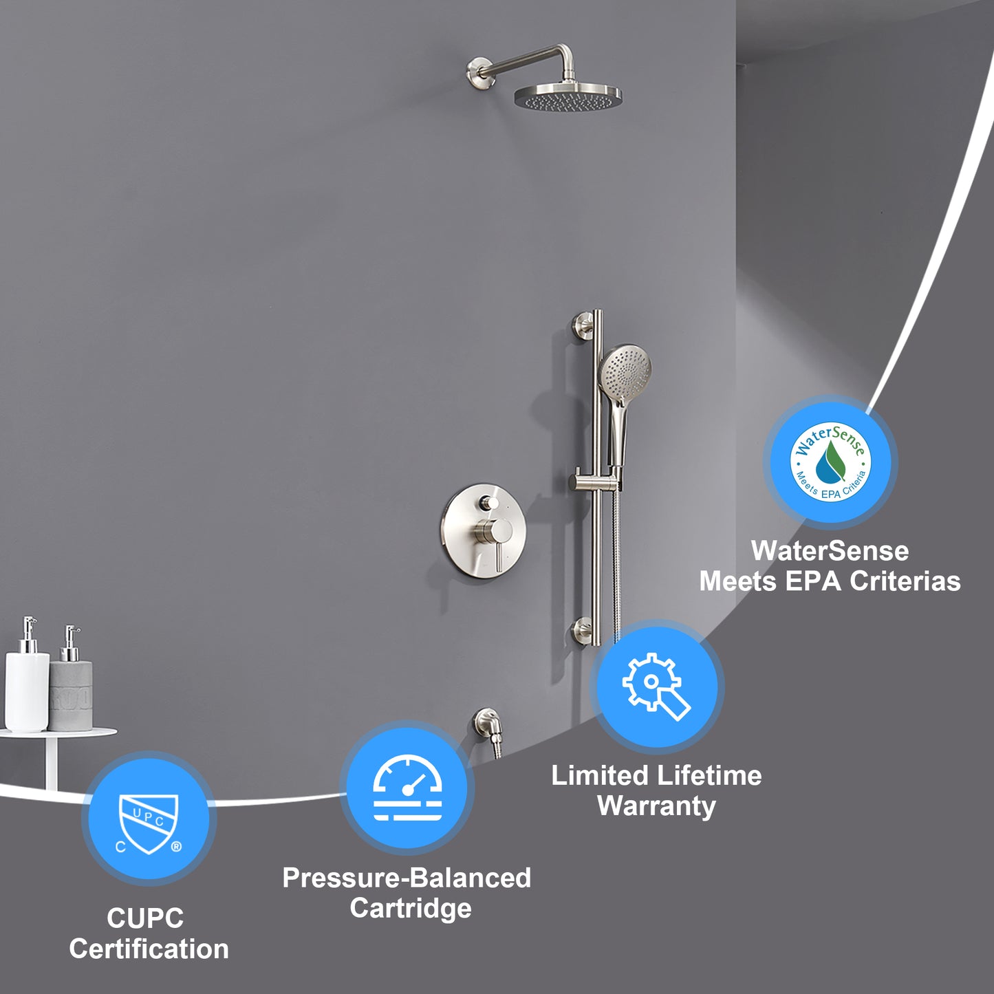SS-D02-TB Single-Handle 3-Spray 24 in. Wall Bar Shower Faucet Kit with Hand Shower in Brushed Nickel (Valve Included)