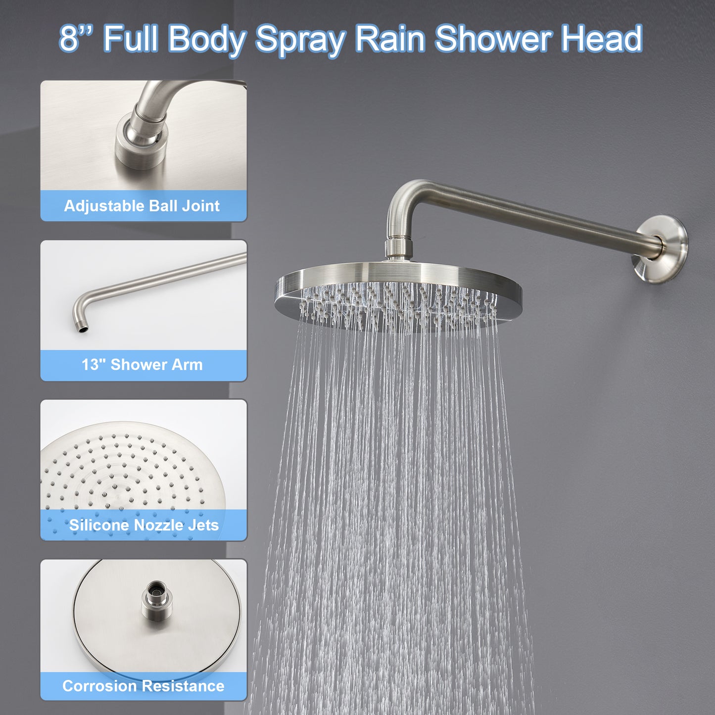 SS-D02-TB Single-Handle 3-Spray 24 in. Wall Bar Shower Faucet Kit with Hand Shower in Brushed Nickel (Valve Included)