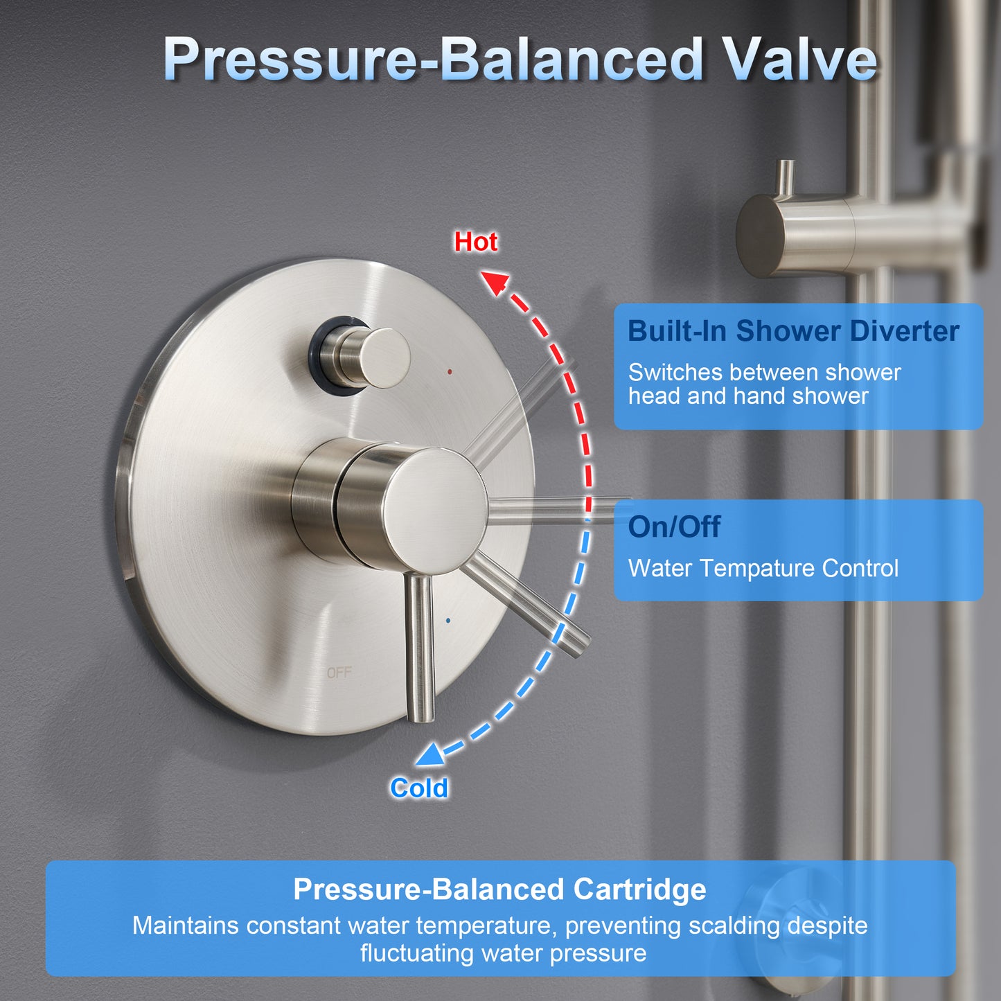 SS-D02-TB Single-Handle 3-Spray 24 in. Wall Bar Shower Faucet Kit with Hand Shower in Brushed Nickel (Valve Included)