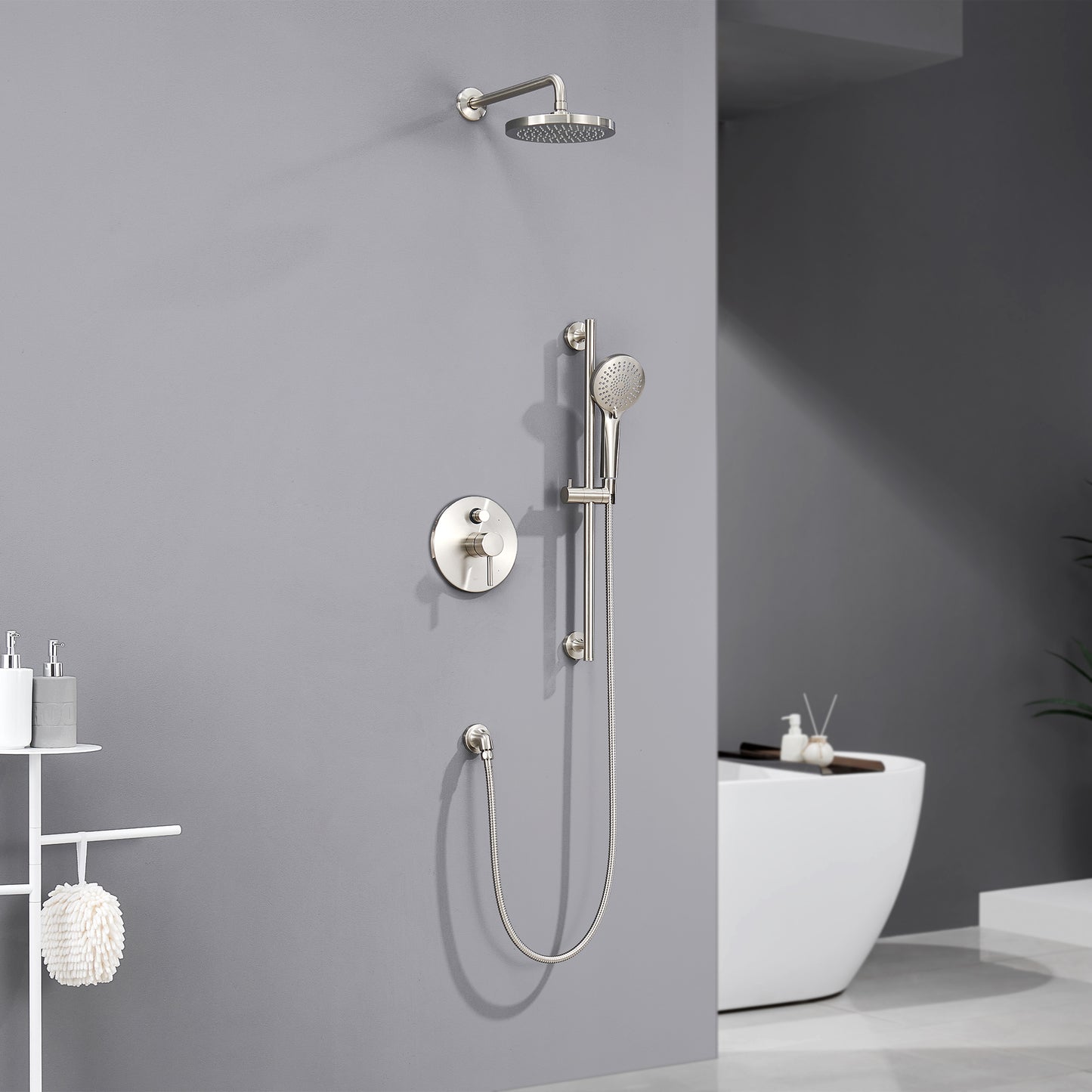 SS-D02-TB Single-Handle 3-Spray 24 in. Wall Bar Shower Faucet Kit with Hand Shower in Brushed Nickel (Valve Included)