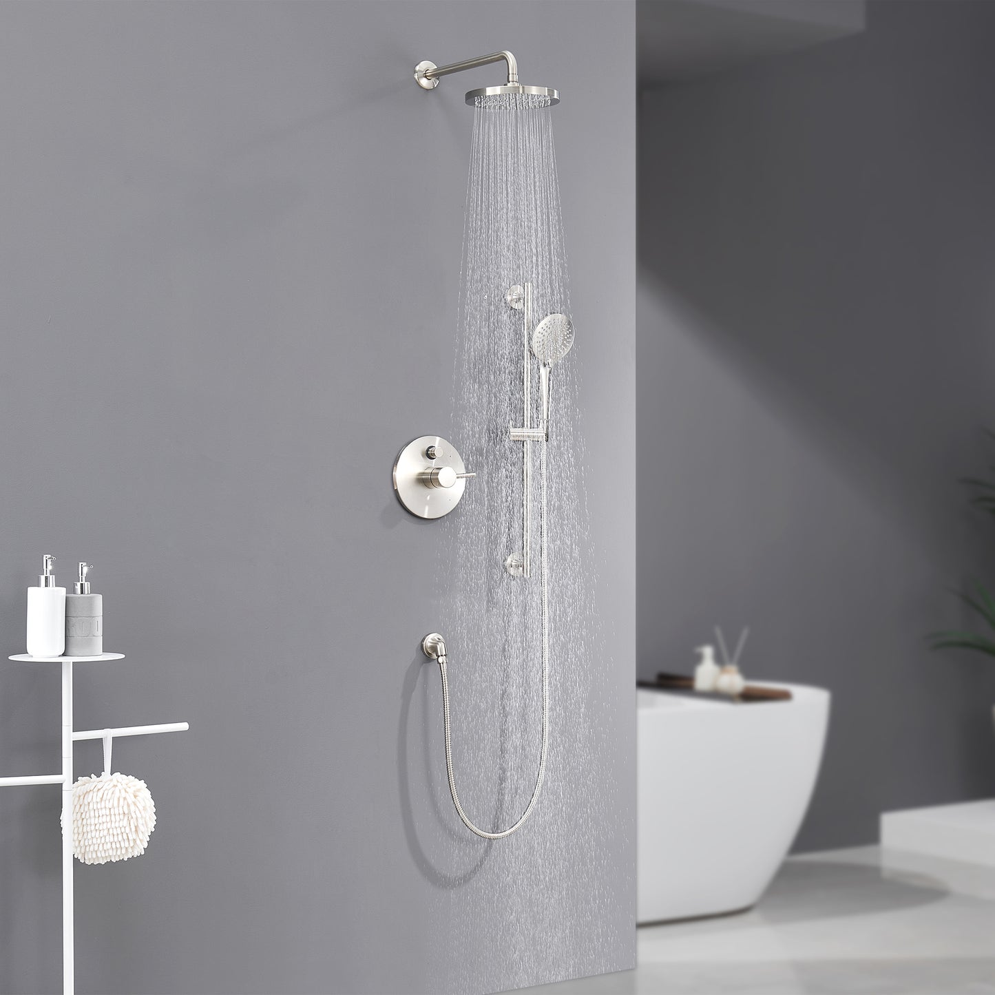 SS-D02-TB Single-Handle 3-Spray 24 in. Wall Bar Shower Faucet Kit with Hand Shower in Brushed Nickel (Valve Included)