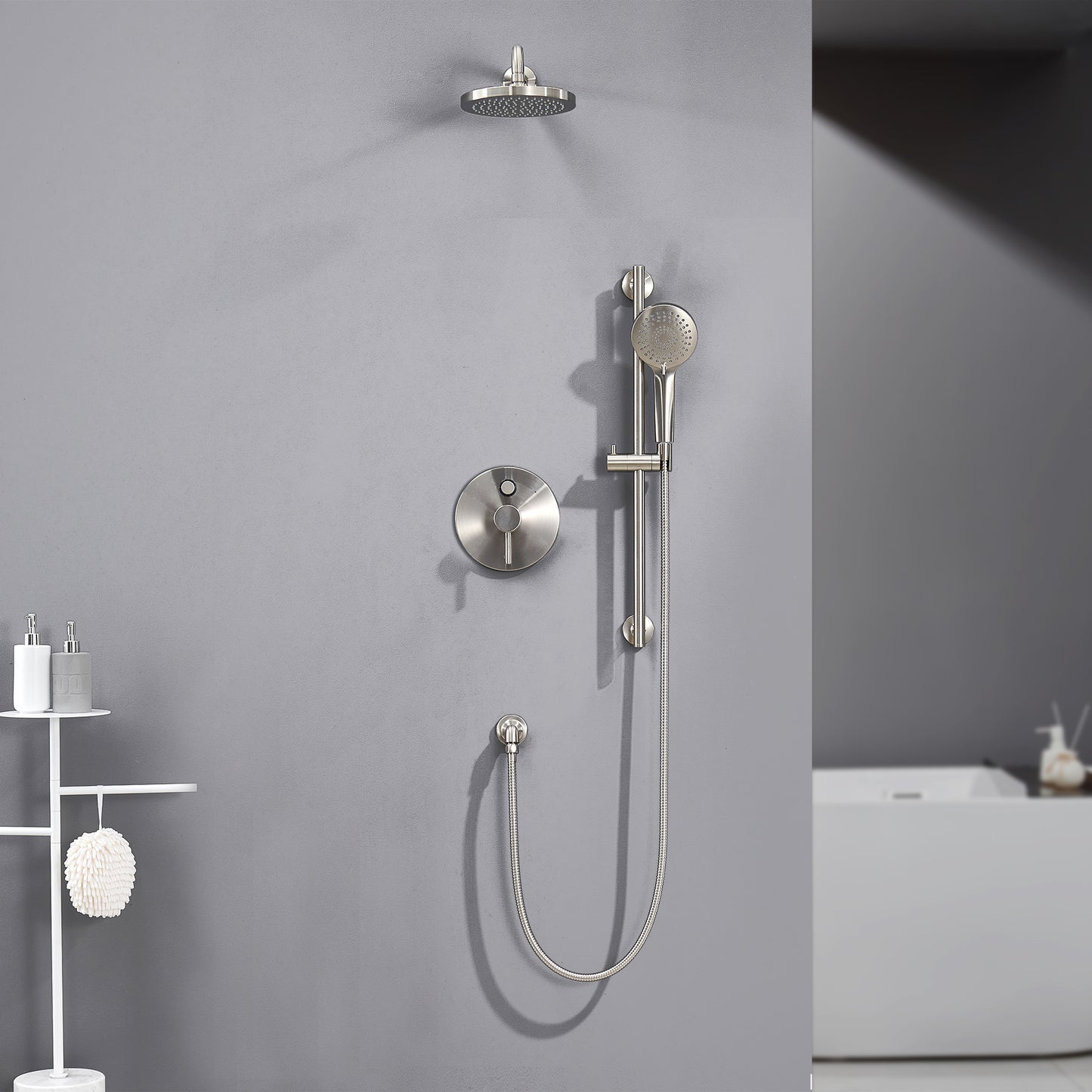 SS-D02-TB Single-Handle 3-Spray 24 in. Wall Bar Shower Faucet Kit with Hand Shower in Brushed Nickel (Valve Included)