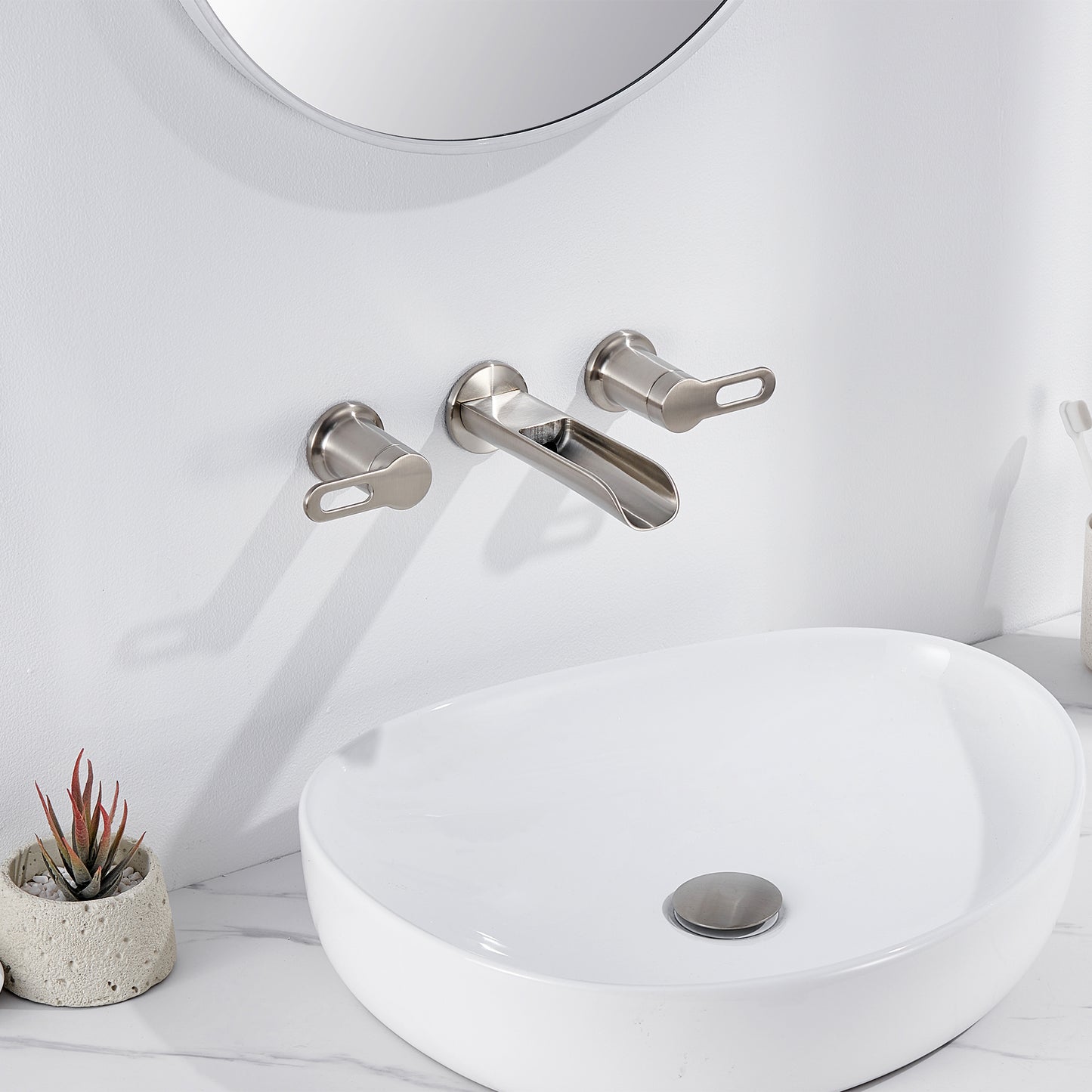 VividFall WMD16-TB 2-Handle Wall Mounted Bathroom Faucet with Valve in Brushed Nickel