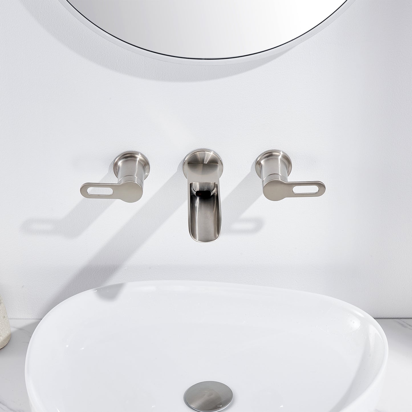 VividFall WMD16-TB 2-Handle Wall Mounted Bathroom Faucet with Valve in Brushed Nickel