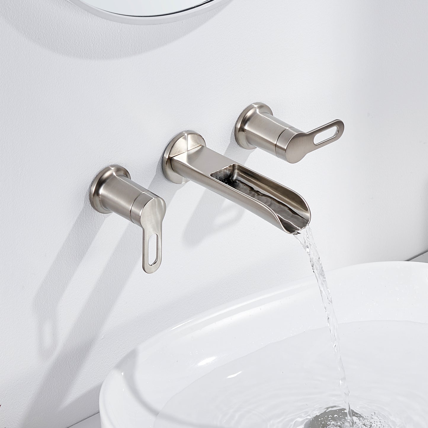 VividFall WMD16-TB 2-Handle Wall Mounted Bathroom Faucet with Valve in Brushed Nickel