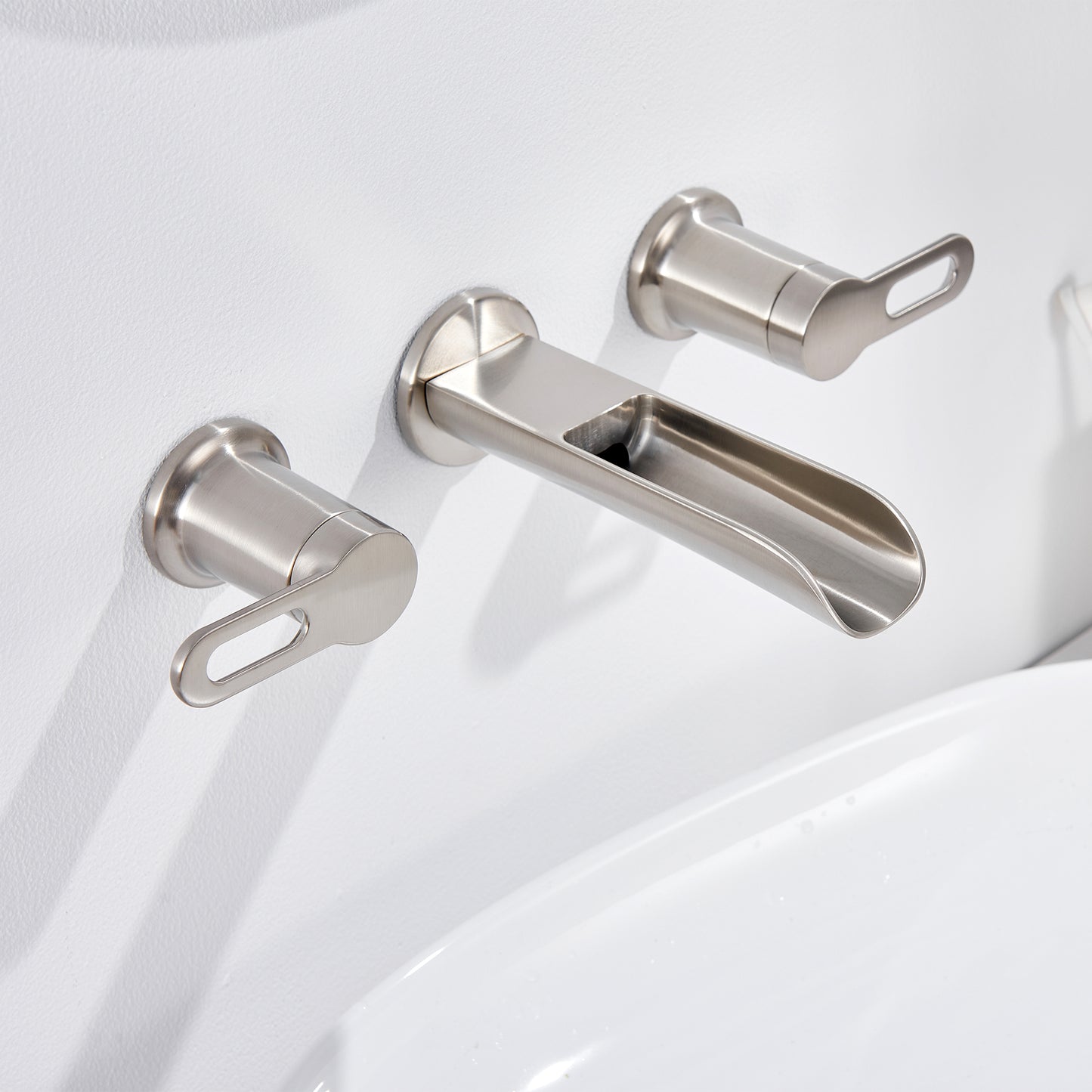 VividFall WMD16-TB 2-Handle Wall Mounted Bathroom Faucet with Valve in Brushed Nickel