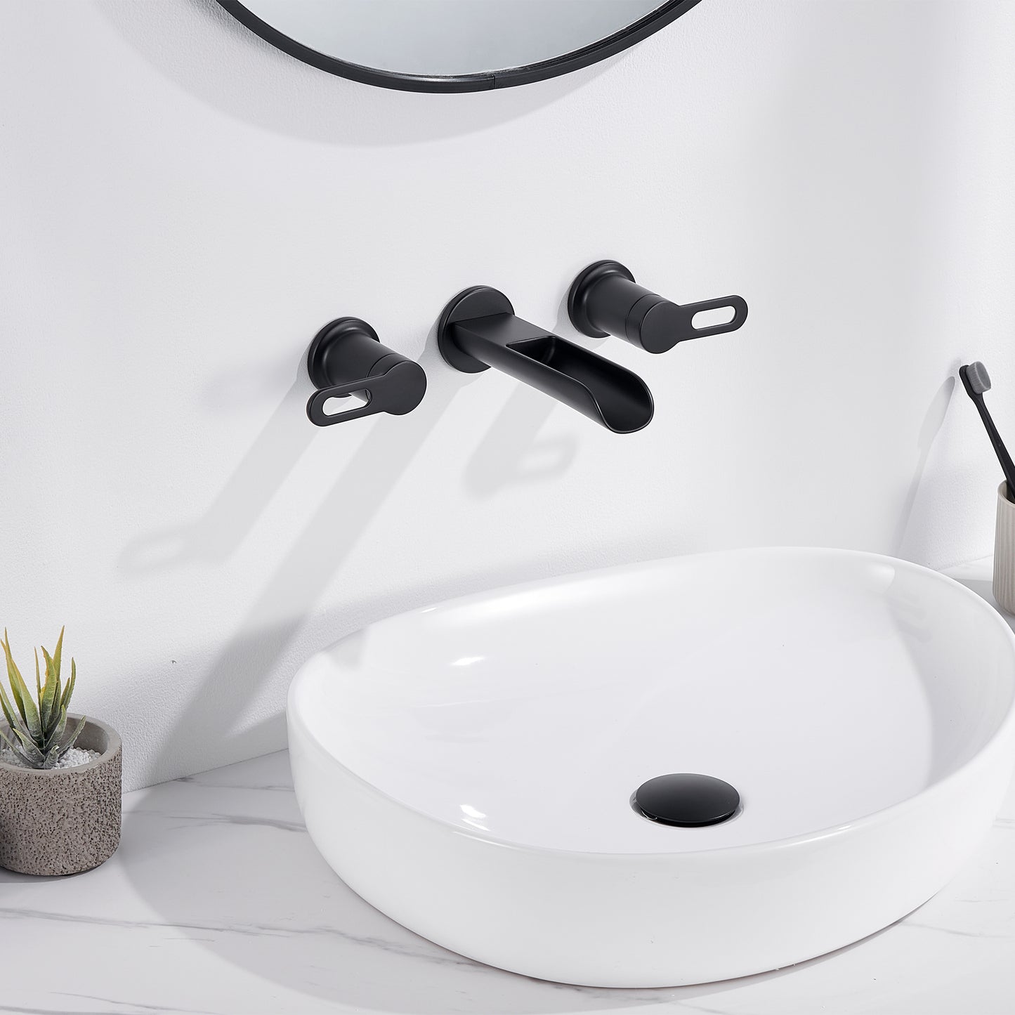 VividFall WMD16-TM 2-Handle Wall Mounted Bathroom Faucet with Valve in Matte Black