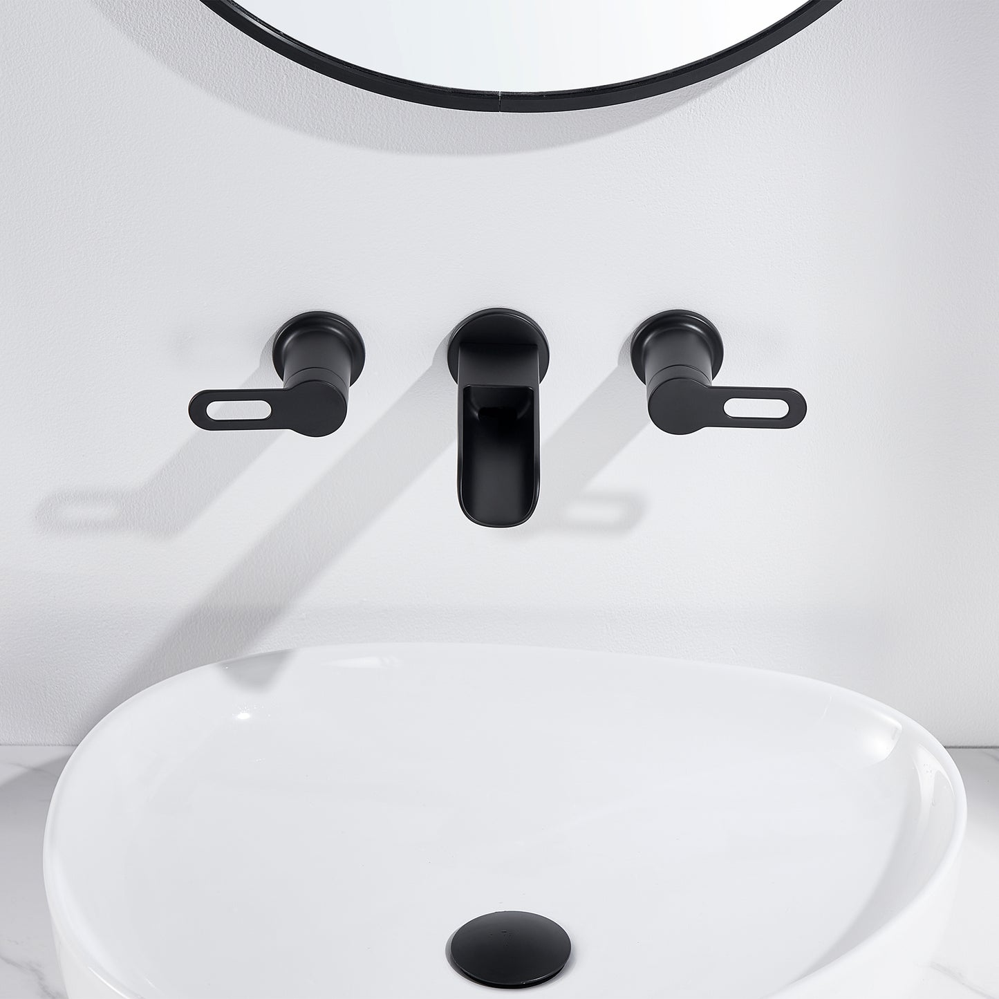 VividFall WMD16-TM 2-Handle Wall Mounted Bathroom Faucet with Valve in Matte Black